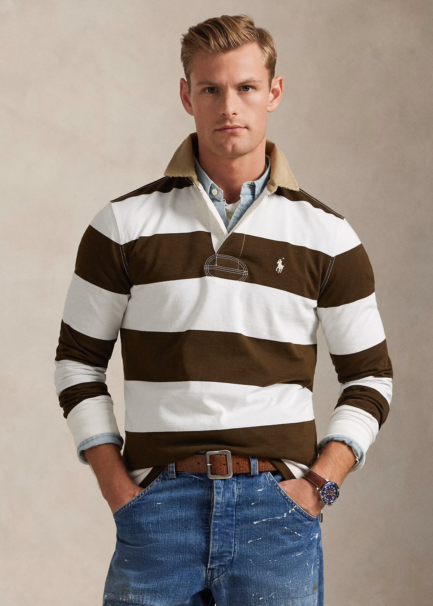 Classic-Fit Rugbyhemd mit Khaki-Kragen - RALPH LAUREN OUTLET