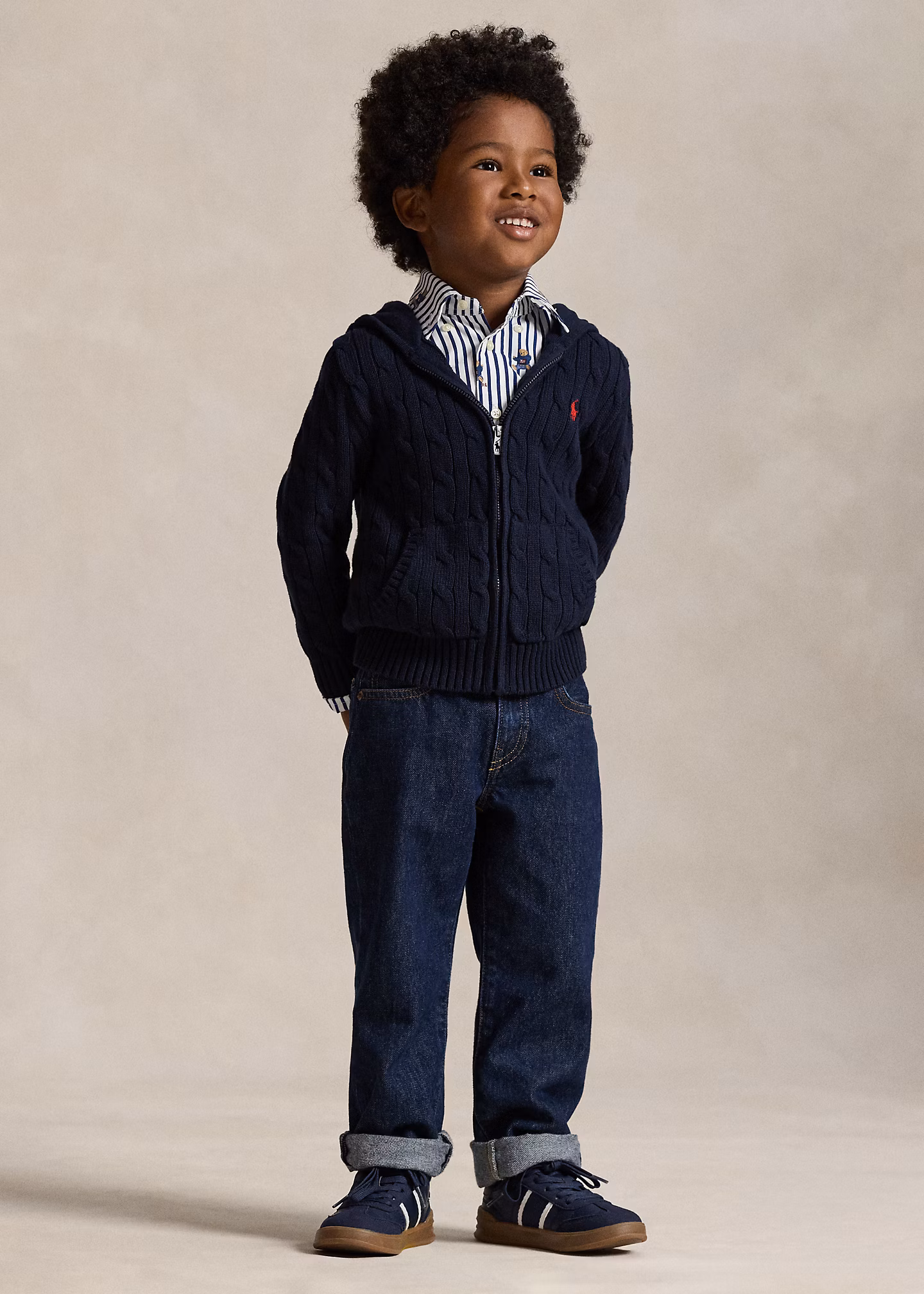 Baumwoll-Kapuzenjacke mit Zopfmuster - RALPH LAUREN OUTLET