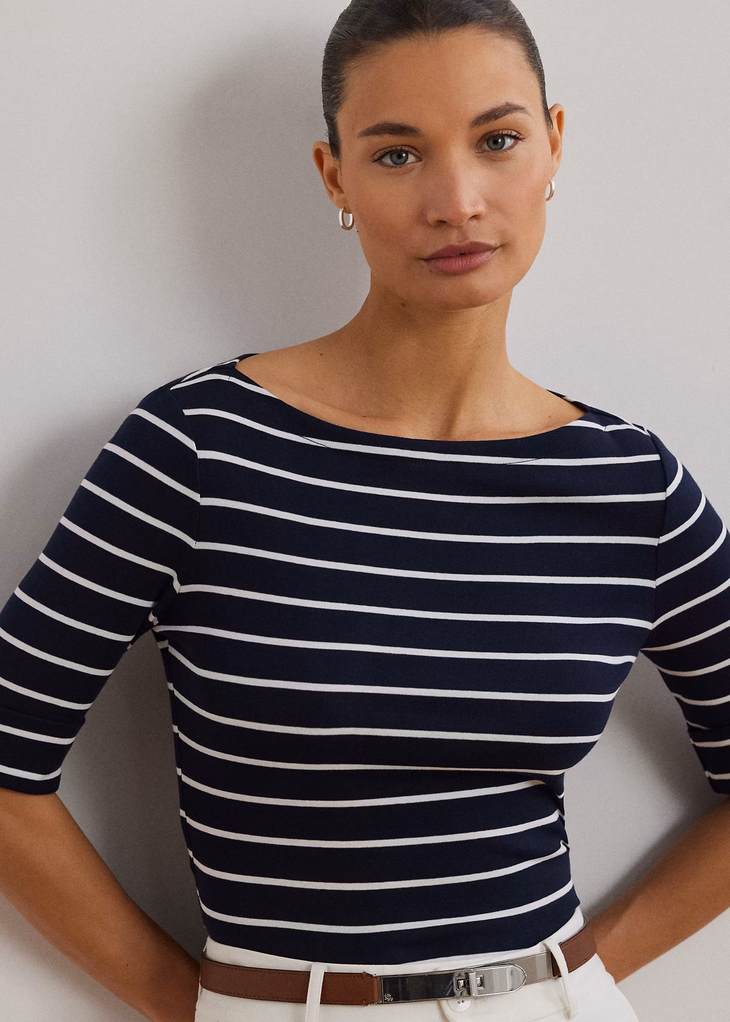Baumwoll-T-Shirt mit U-Boot-Ausschnitt - RALPH LAUREN OUTLET