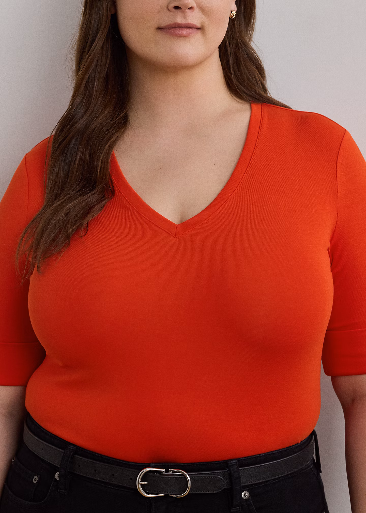 Baumwollstretch-T-Shirt mit V-Ausschnitt - RALPH LAUREN OUTLET