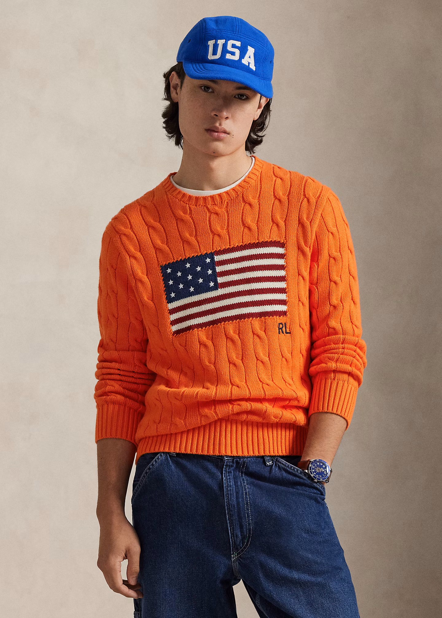 Pullover mit Zopfmuster und US-Flagge - RALPH LAUREN OUTLET