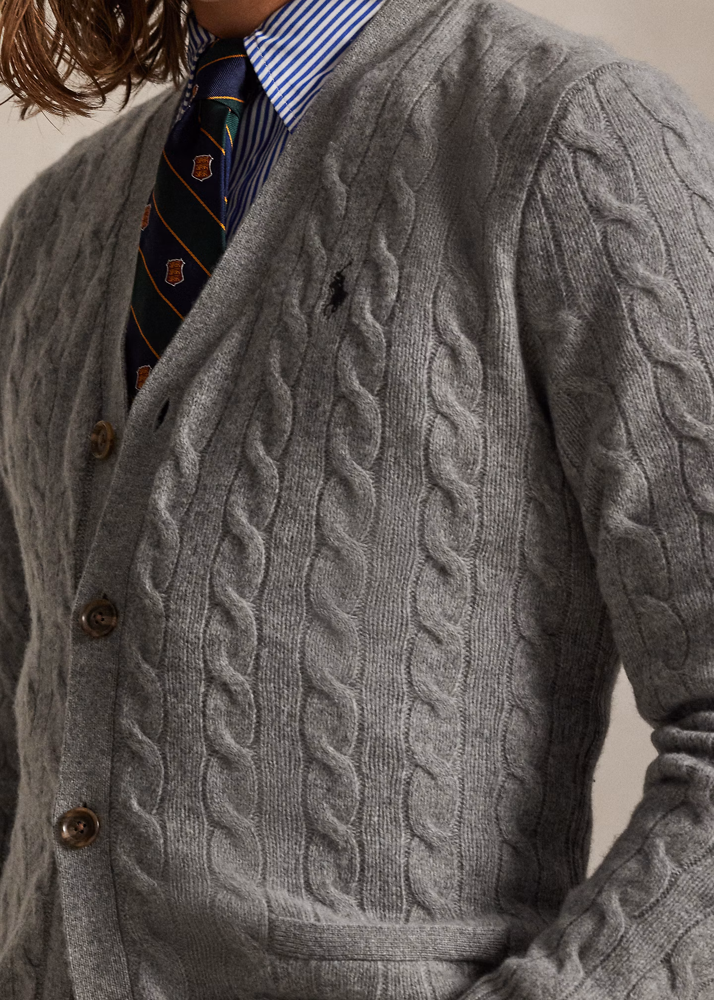 Woll-Kaschmir-Strickjacke mit Zopfmuster - RALPH LAUREN OUTLET