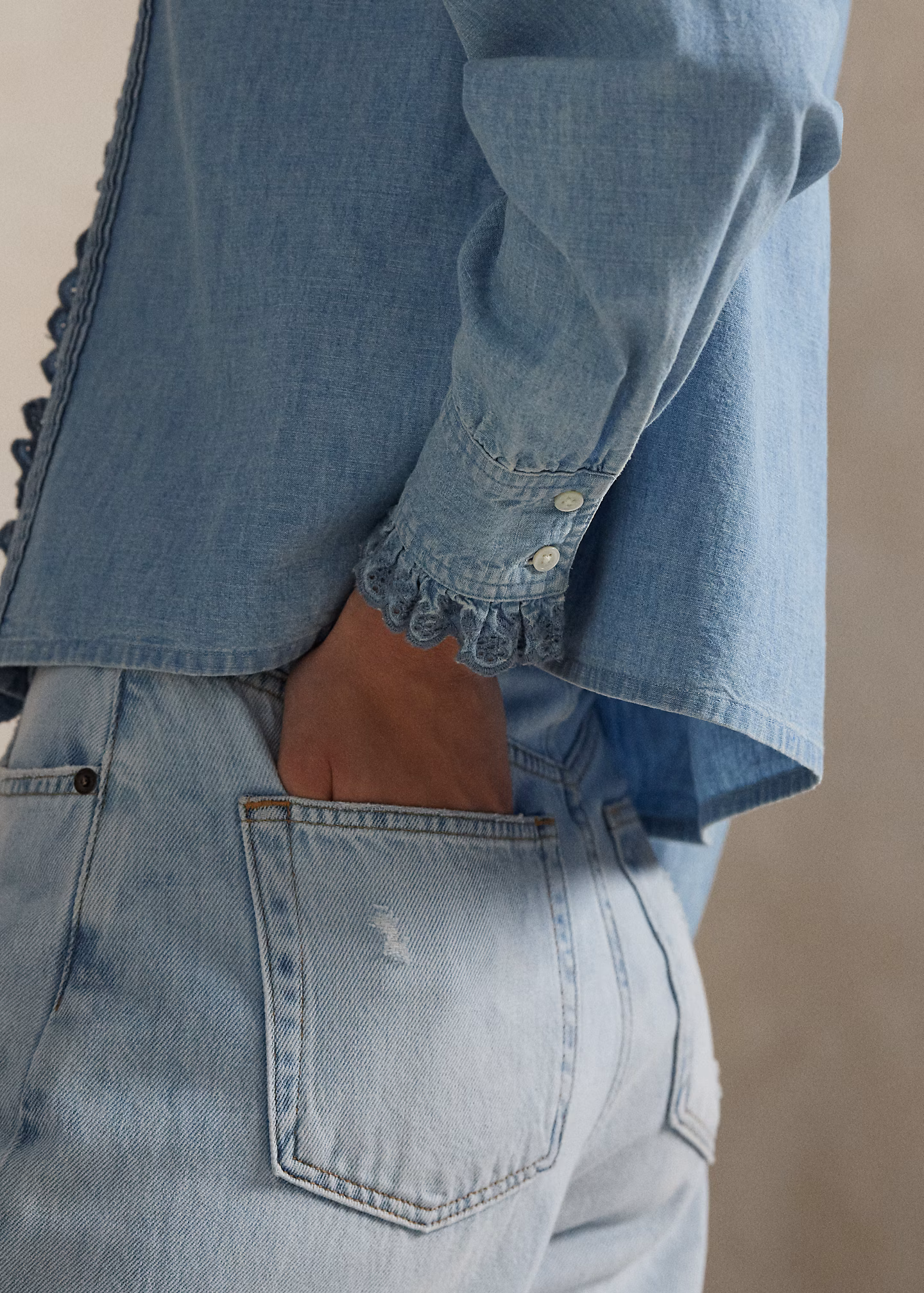 Chambray-Oberteil mit Rüschenbesatz - RALPH LAUREN OUTLET