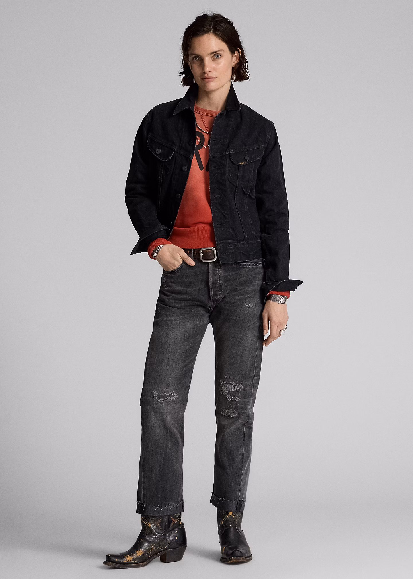 Schwarze Boy-Fit Jeans in Used-Optik - RALPH LAUREN OUTLET