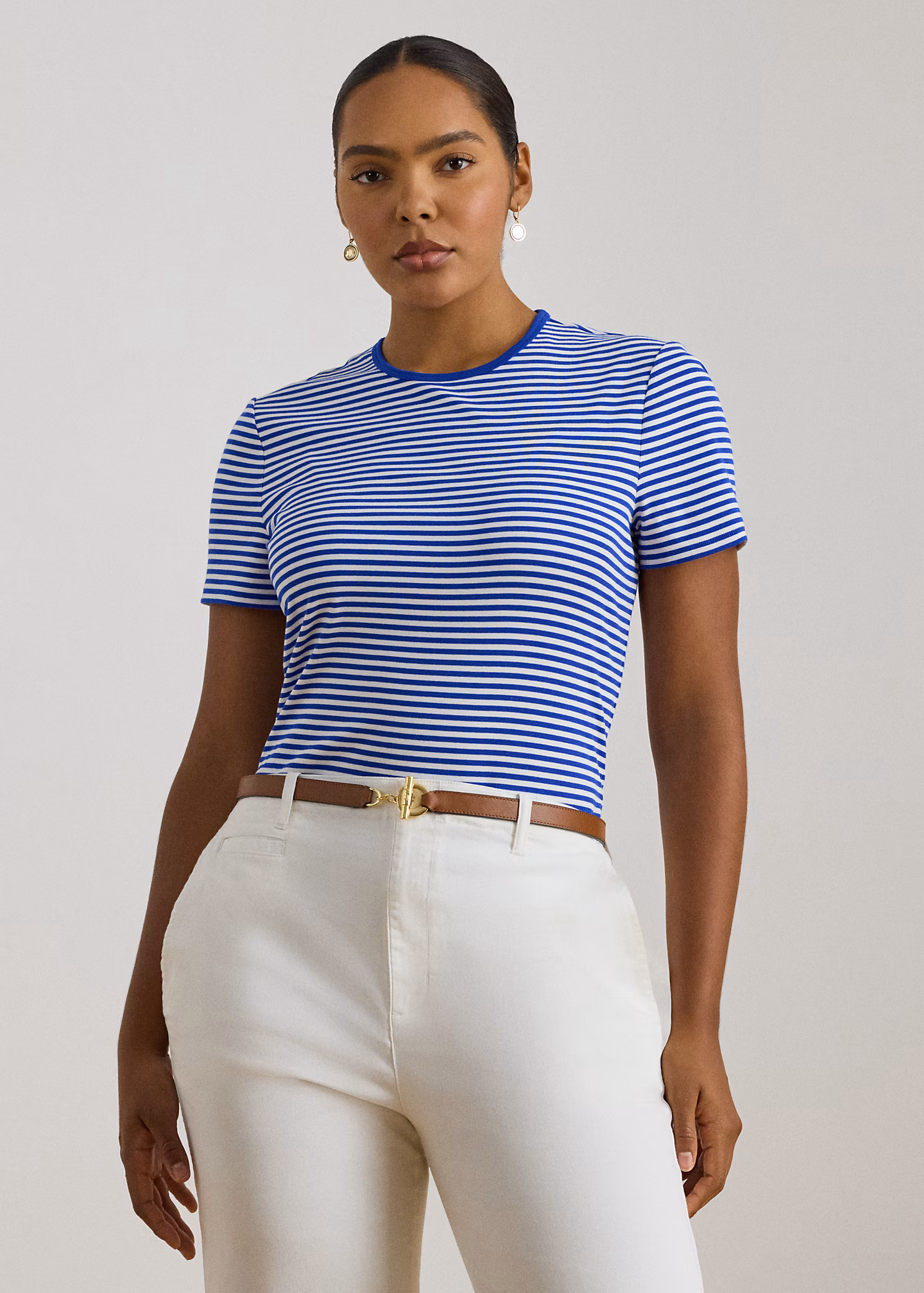 Gestreiftes Rundhals-T-Shirt mit Stretch - RALPH LAUREN OUTLET