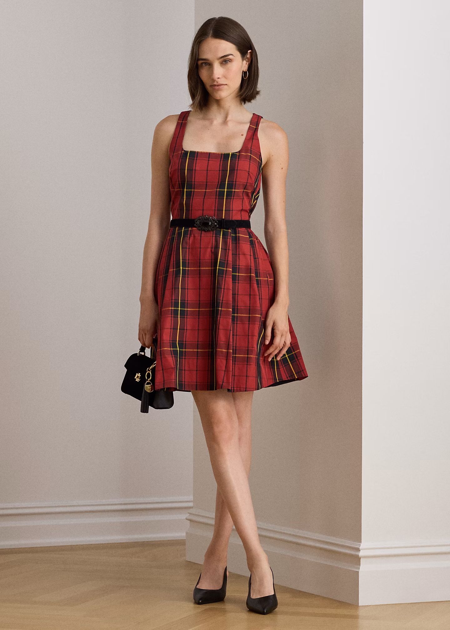 Kariertes Taft-Cocktailkleid mit Gürtel - RALPH LAUREN OUTLET