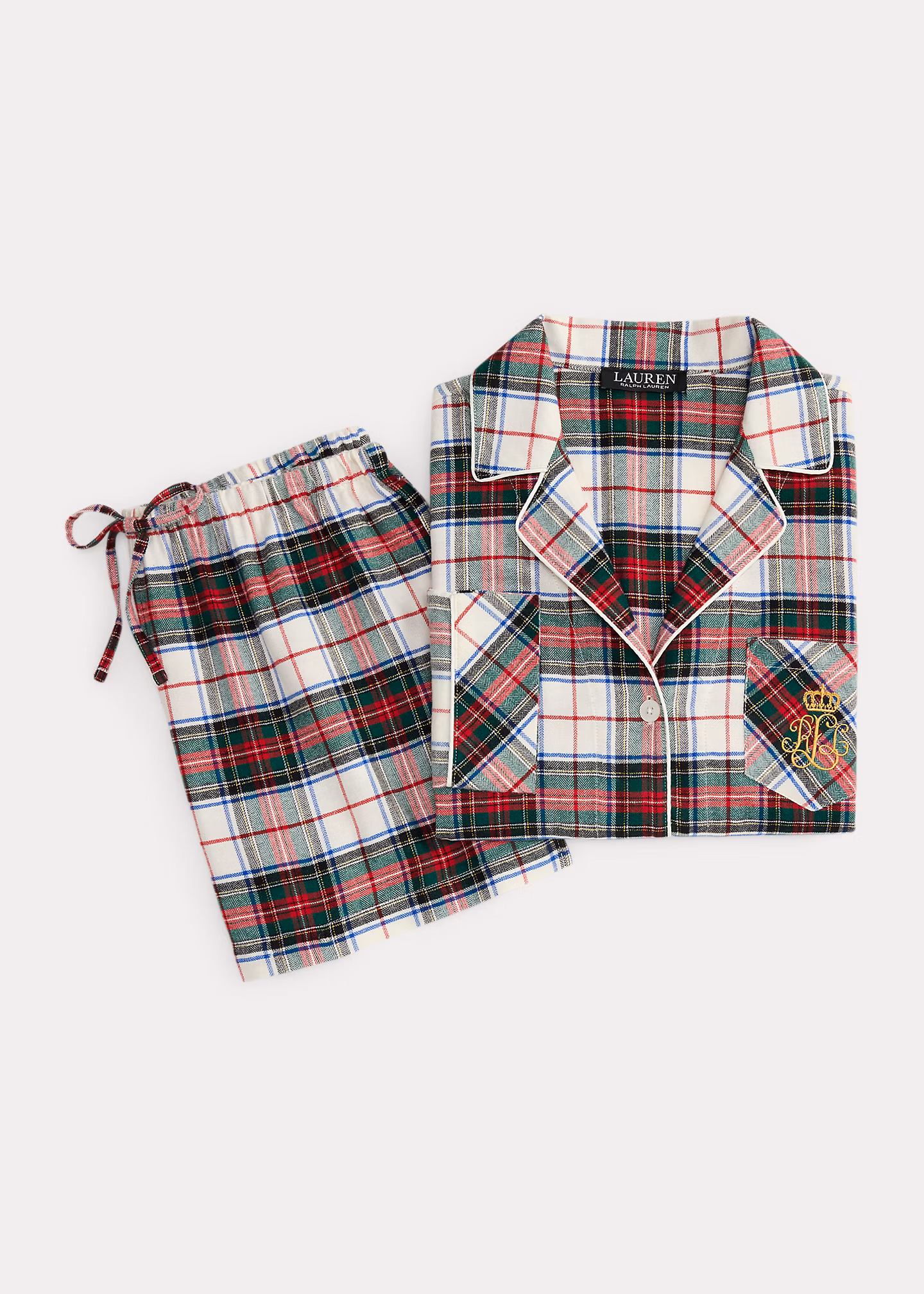 Karierter Pyjama aus angerautem Twill - RALPH LAUREN OUTLET