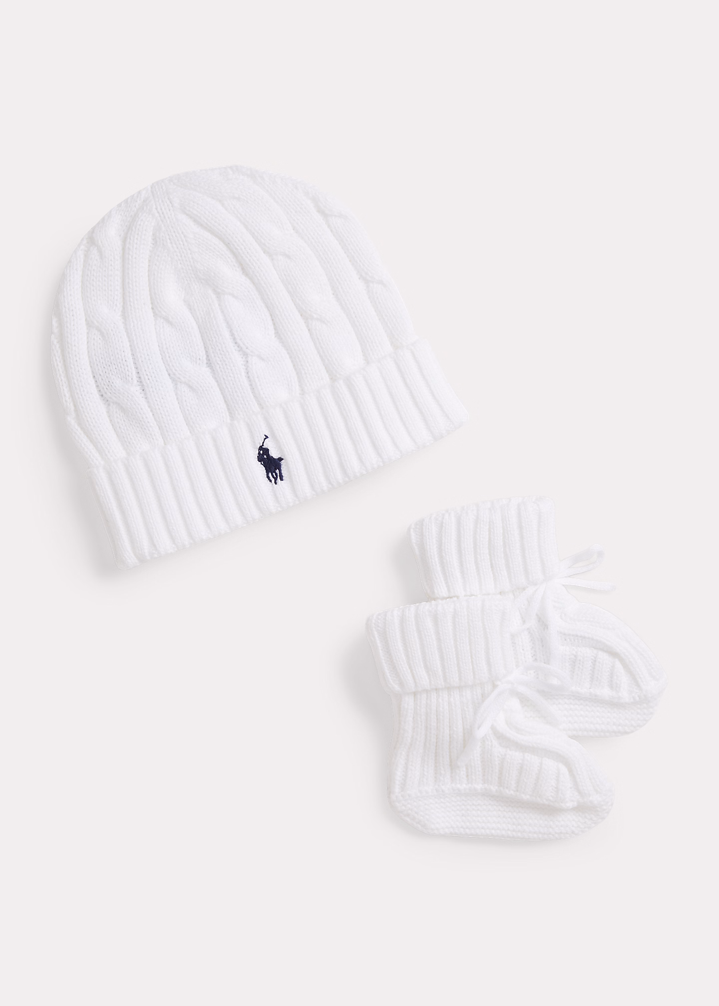 Mütze und Babyschuhe mit Zopfmuster - RALPH LAUREN OUTLET