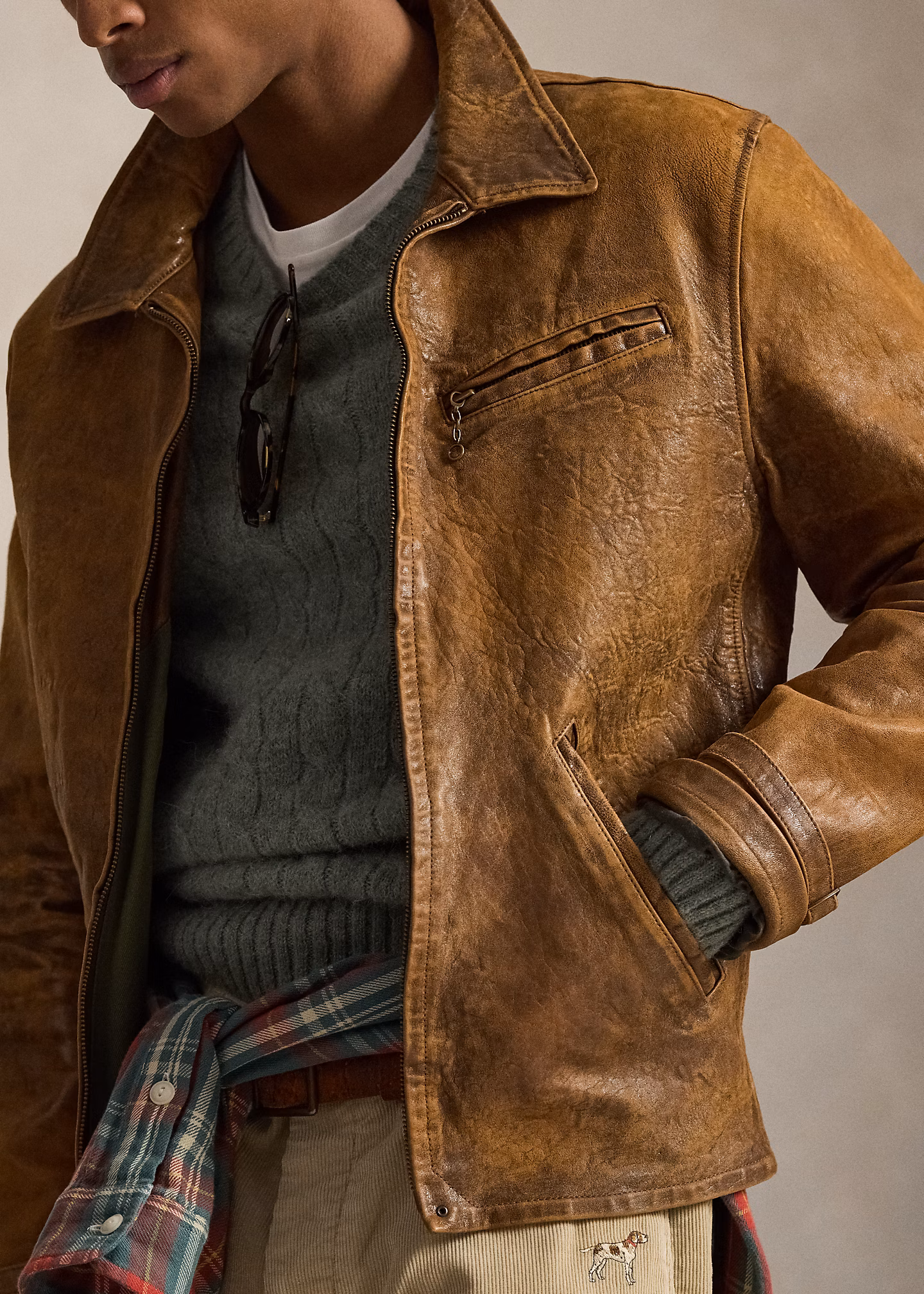 Zeitungsjungenjacke aus Leder - RALPH LAUREN OUTLET