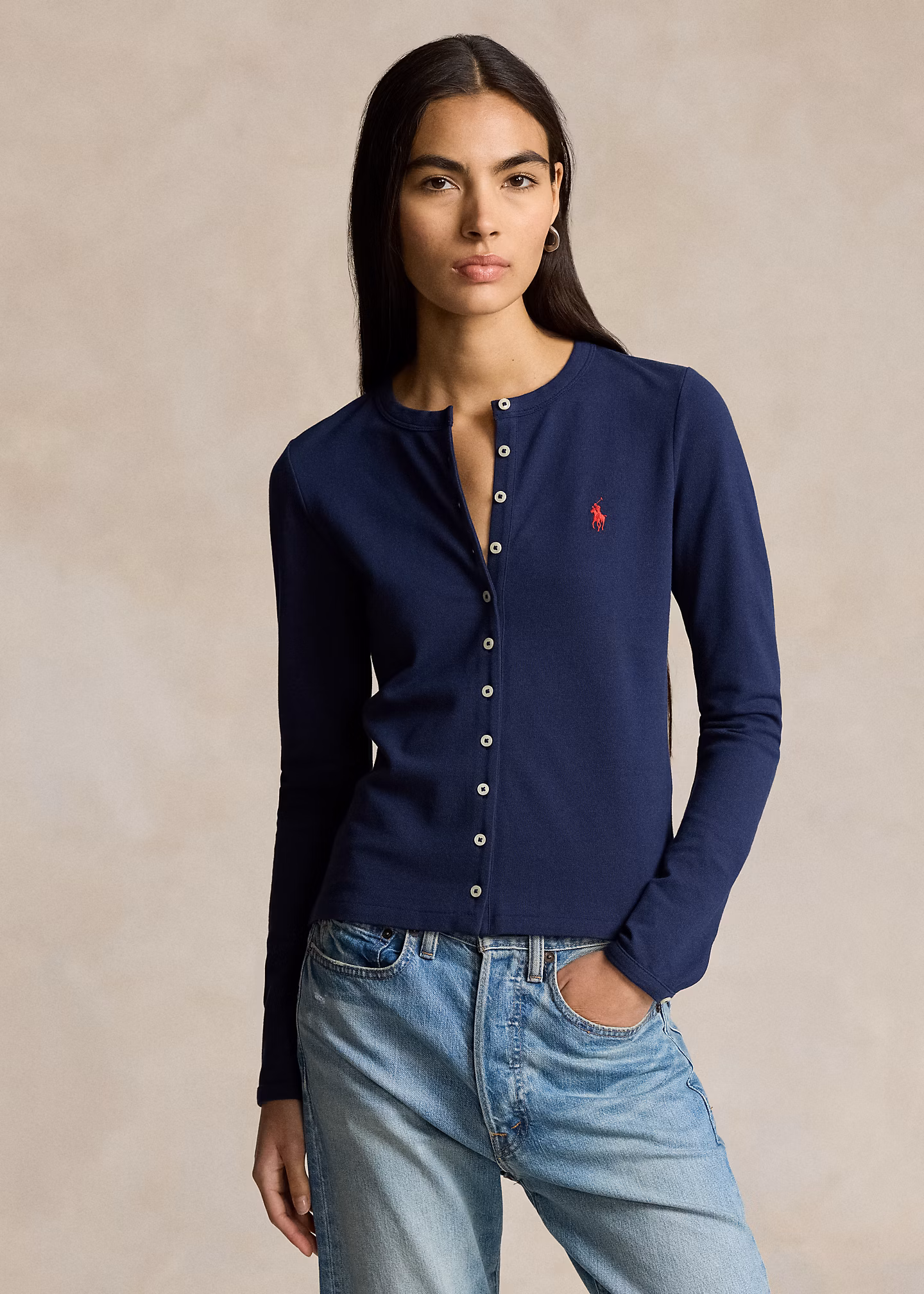 Strickjacke aus Stretch-Baumwollpiqué - RALPH LAUREN OUTLET