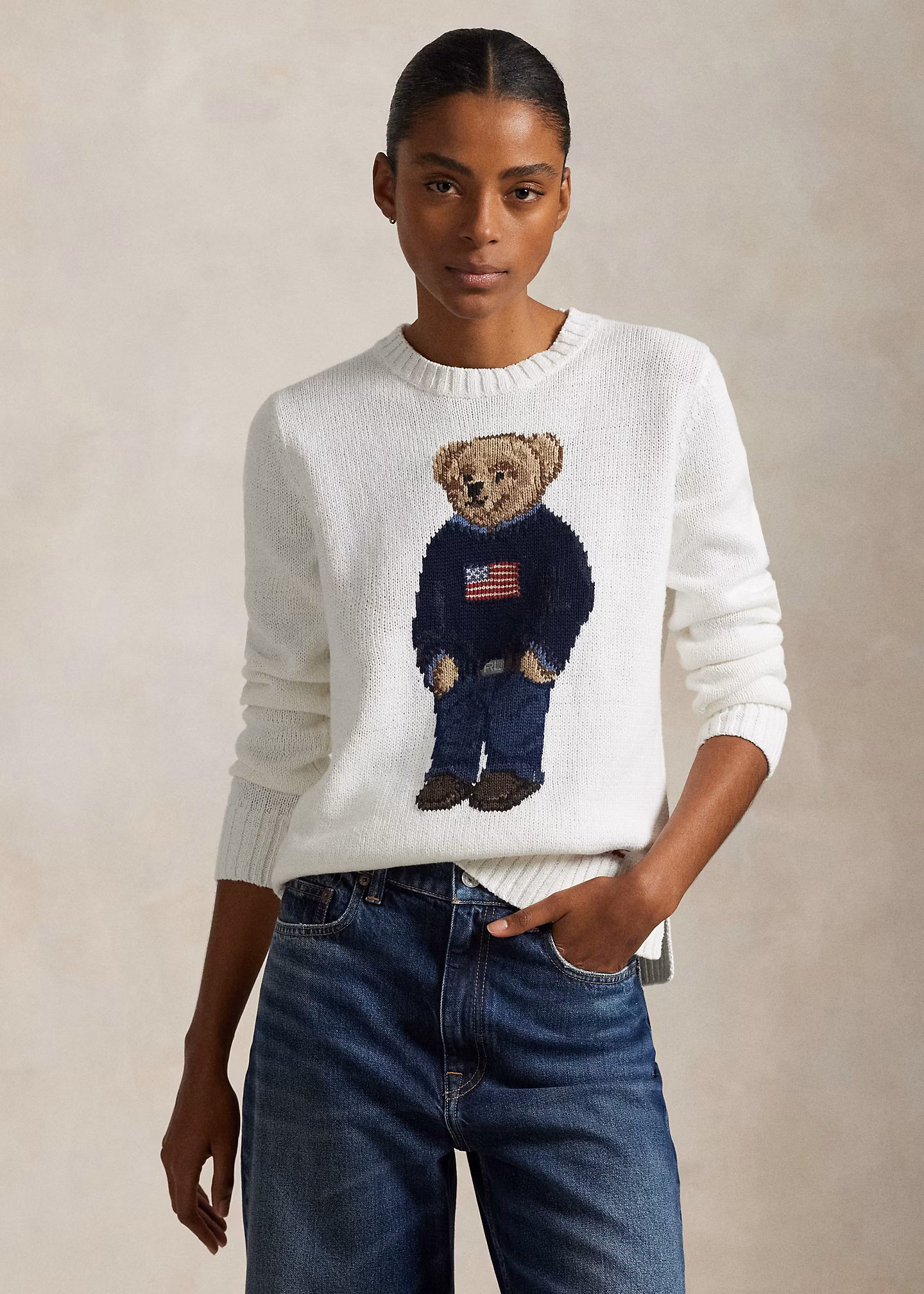 Leinen-Baumwoll-Pullover mit Polo Bear - RALPH LAUREN OUTLET