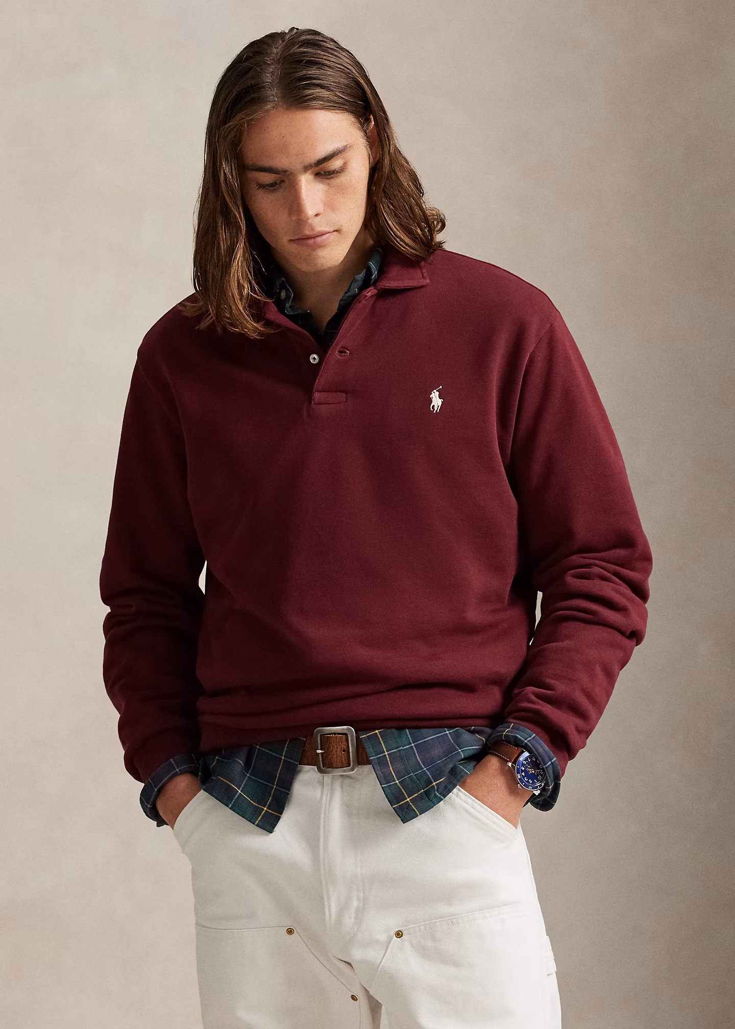 Loopback-Fleece-Sweatshirt mit Kragen - RALPH LAUREN OUTLET