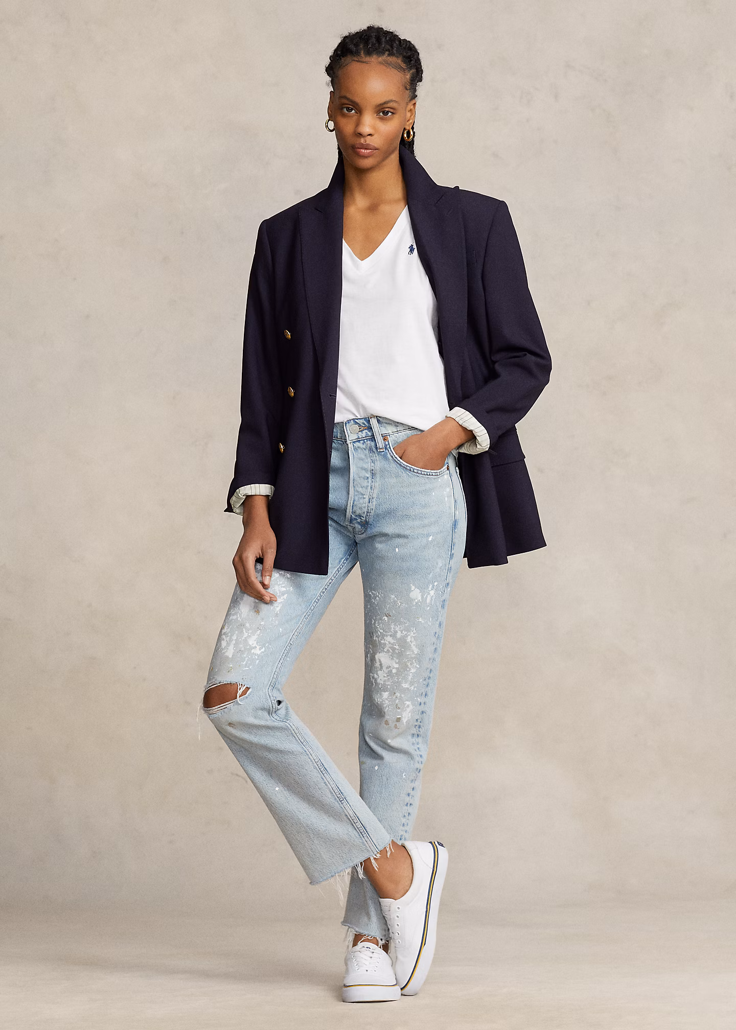 Baumwolljersey-T-Shirt mit V-Ausschnitt - RALPH LAUREN OUTLET