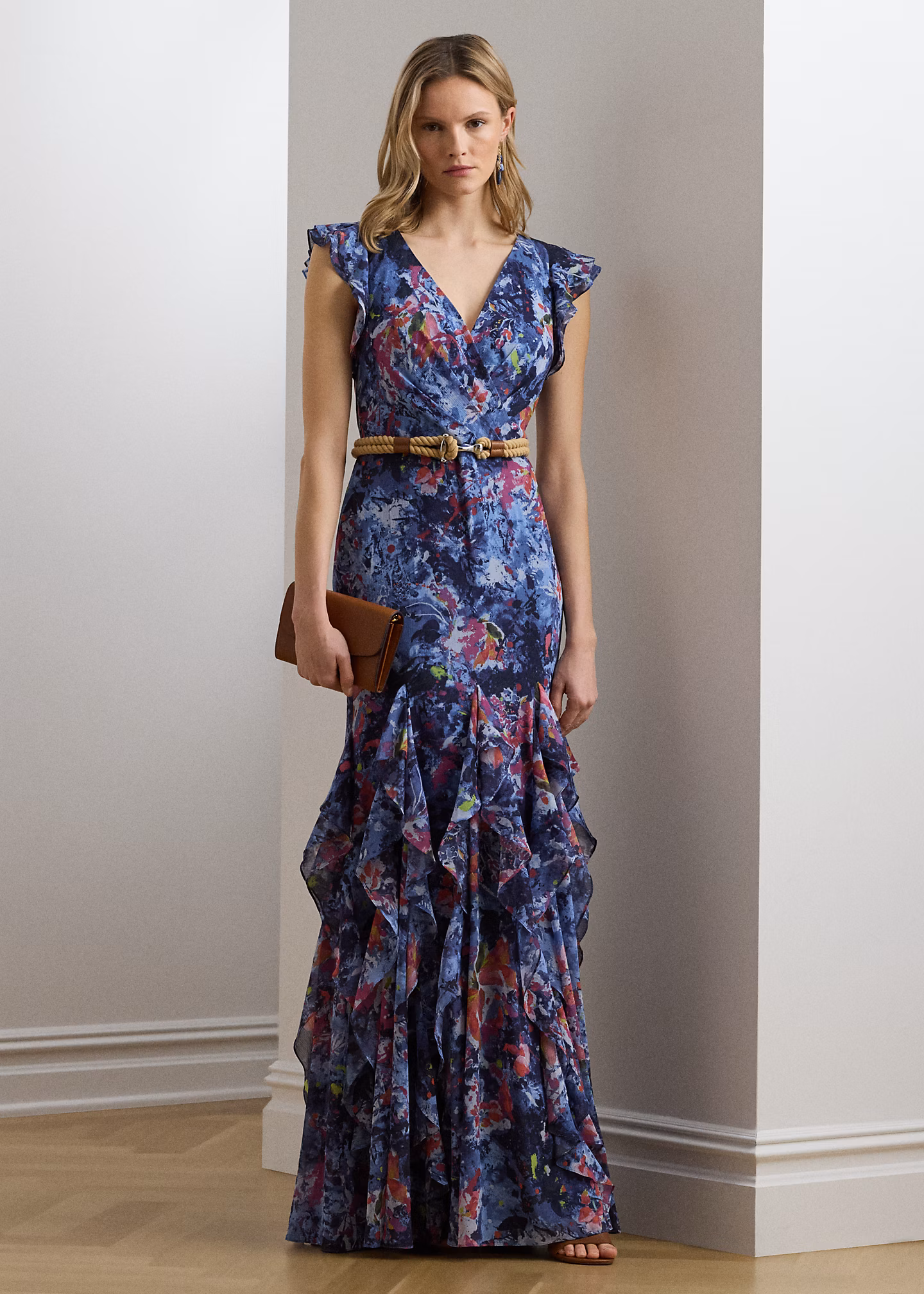 Bedrucktes Abendkleid mit Rüschenbesatz - RALPH LAUREN OUTLET