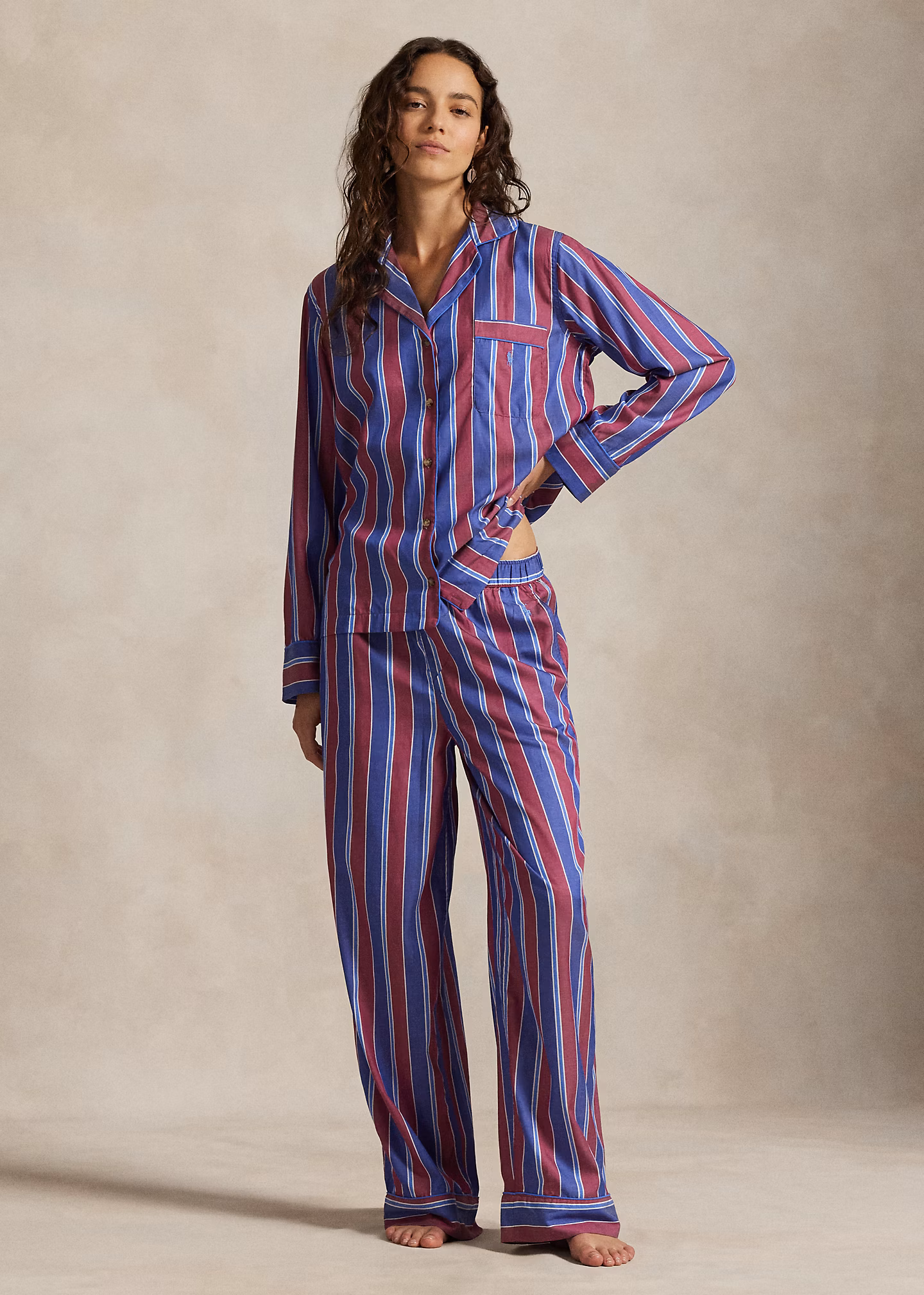Langärmliger Twill-Pyjama mit Streifen - RALPH LAUREN OUTLET