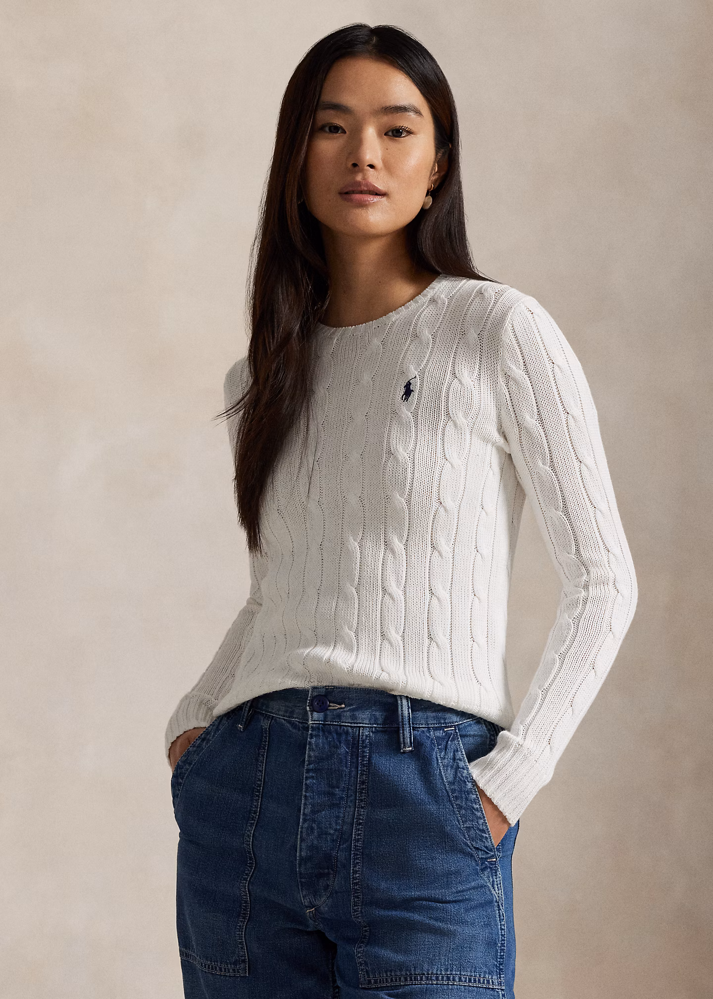 Baumwoll-Rundhalspullover mit Zopfmuster - RALPH LAUREN OUTLET