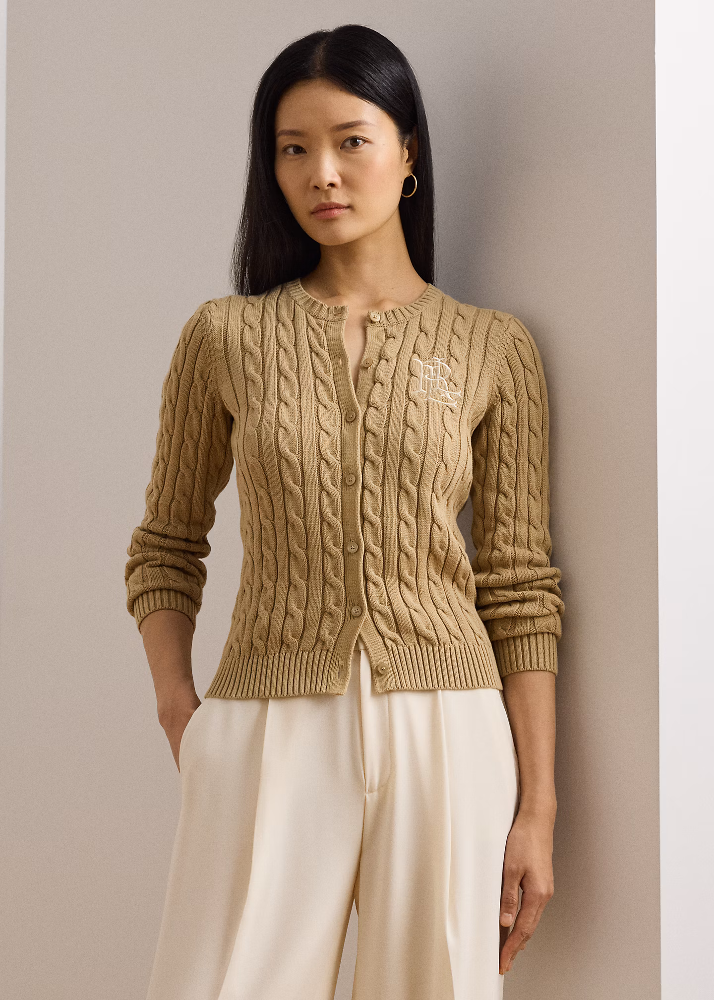 Baumwollstrickjacke mit Zopfmuster - RALPH LAUREN OUTLET