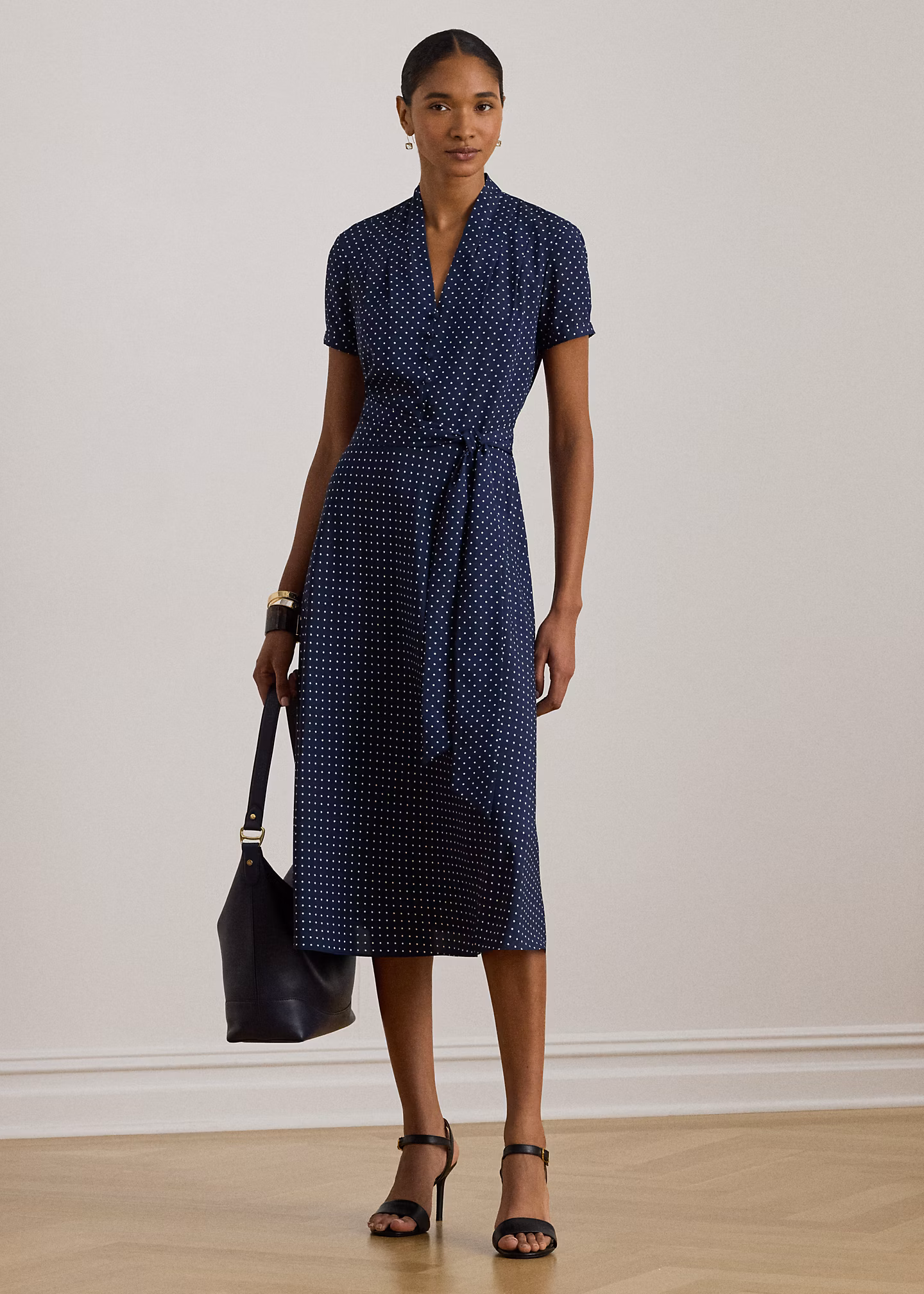 Gepunktetes Crêpe-Kleid mit Gürtel - RALPH LAUREN OUTLET