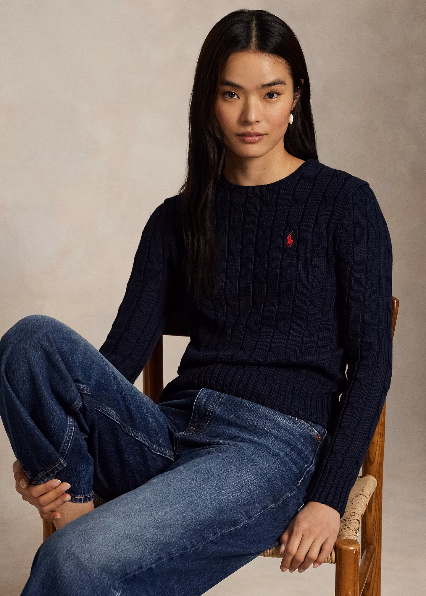 Baumwoll-Rundhalspullover mit Zopfmuster - RALPH LAUREN OUTLET