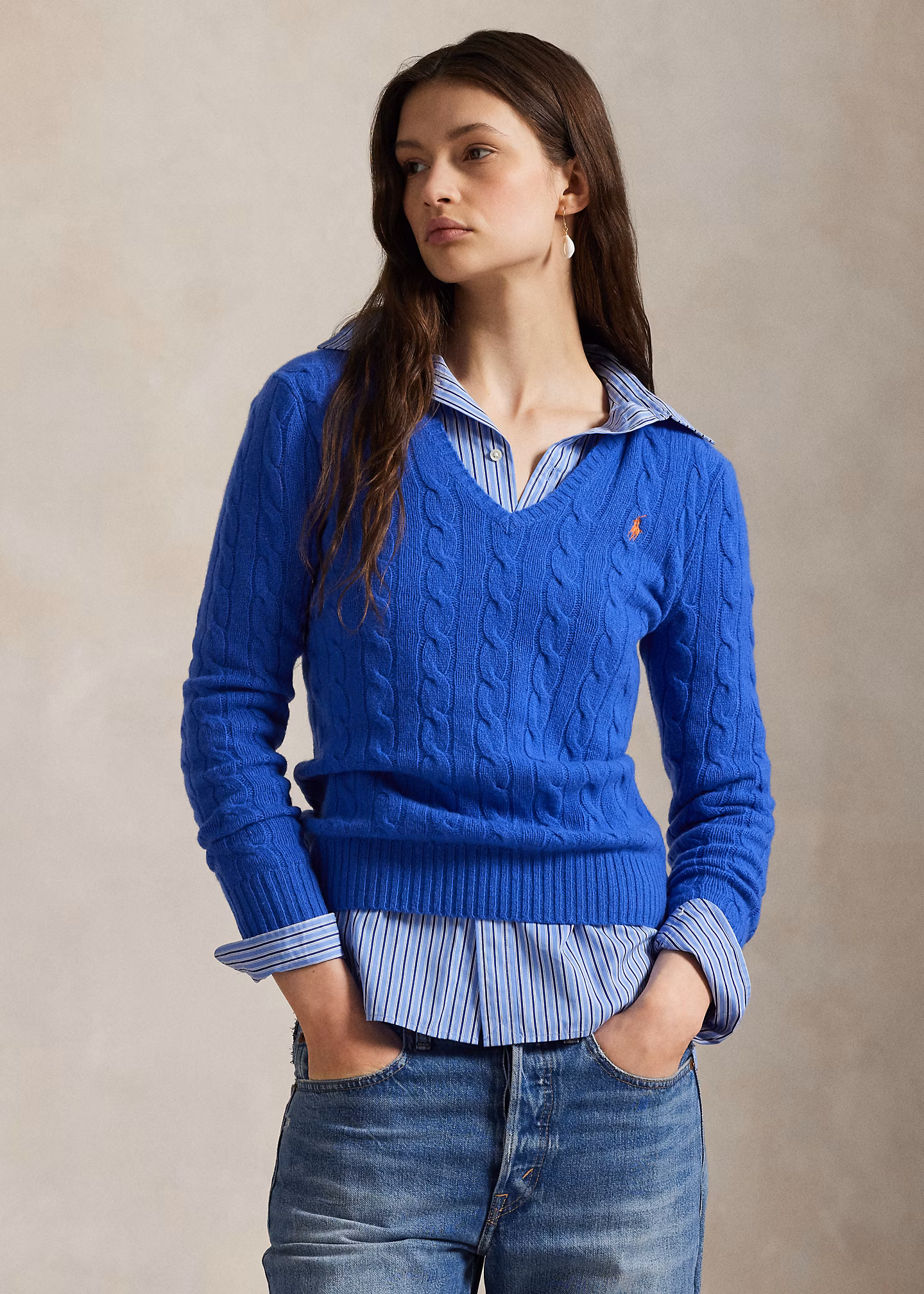 Woll-Kaschmir-Pullover mit Zopfmuster - RALPH LAUREN OUTLET