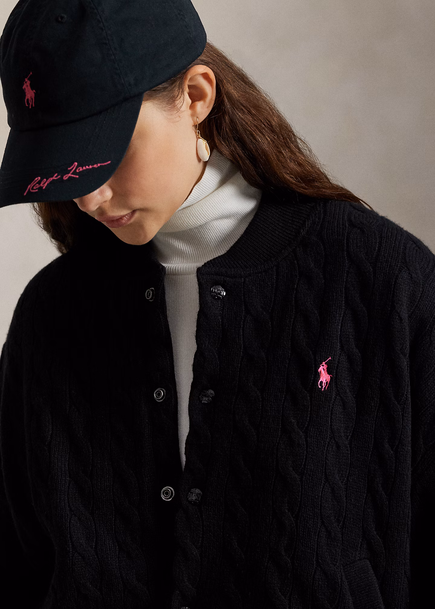 Zopfmuster-Baseballjacke mit Pink Pony - RALPH LAUREN OUTLET