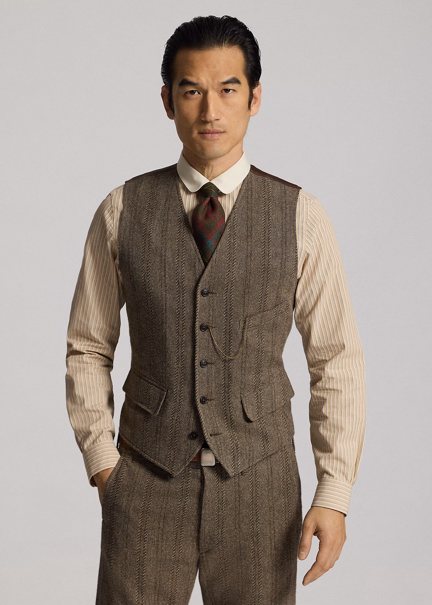 Woll-Baumwoll-Weste mit Fischgratmuster - RALPH LAUREN OUTLET