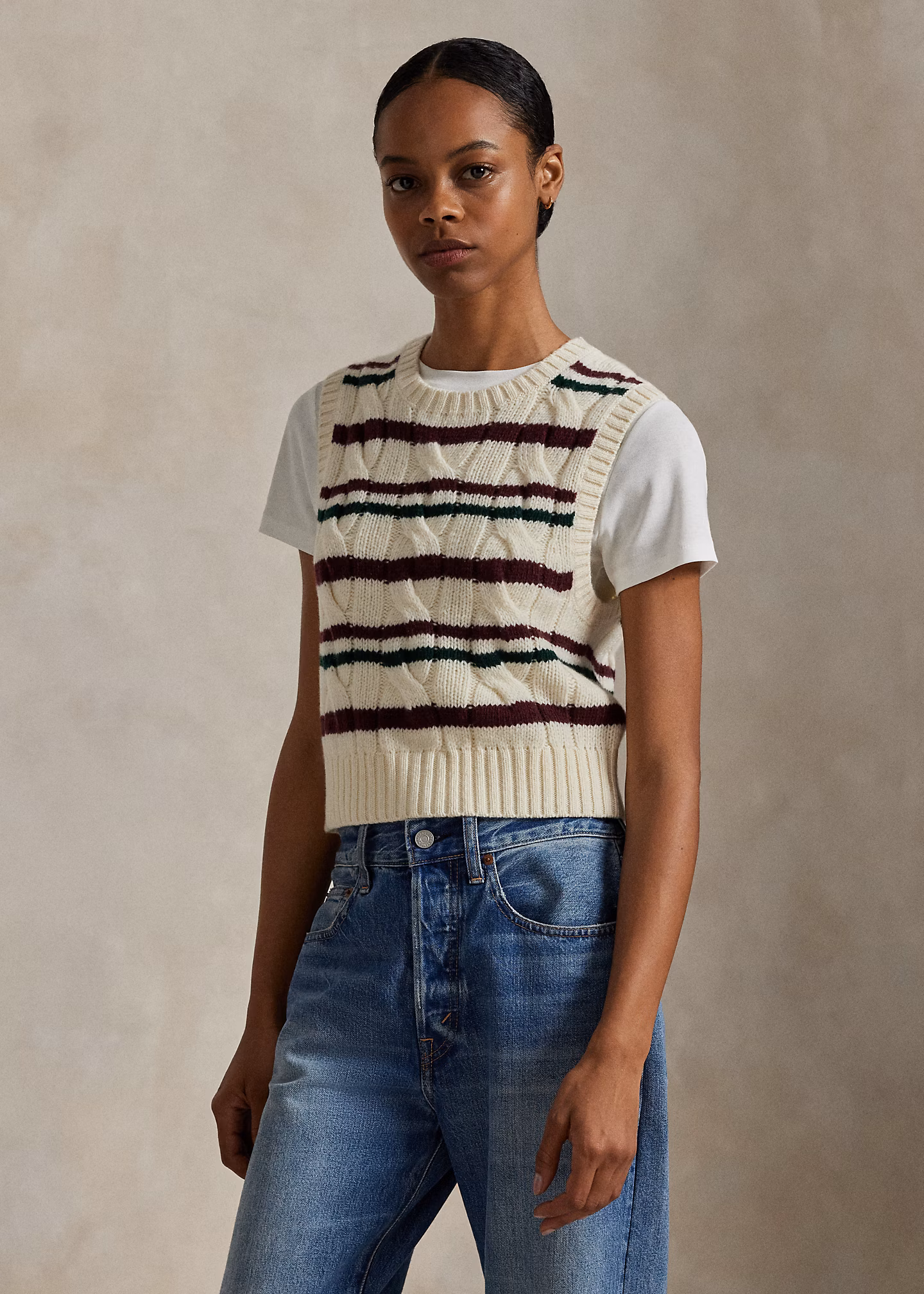 Woll-Kaschmir-Pullunder mit Zopfmuster - RALPH LAUREN OUTLET