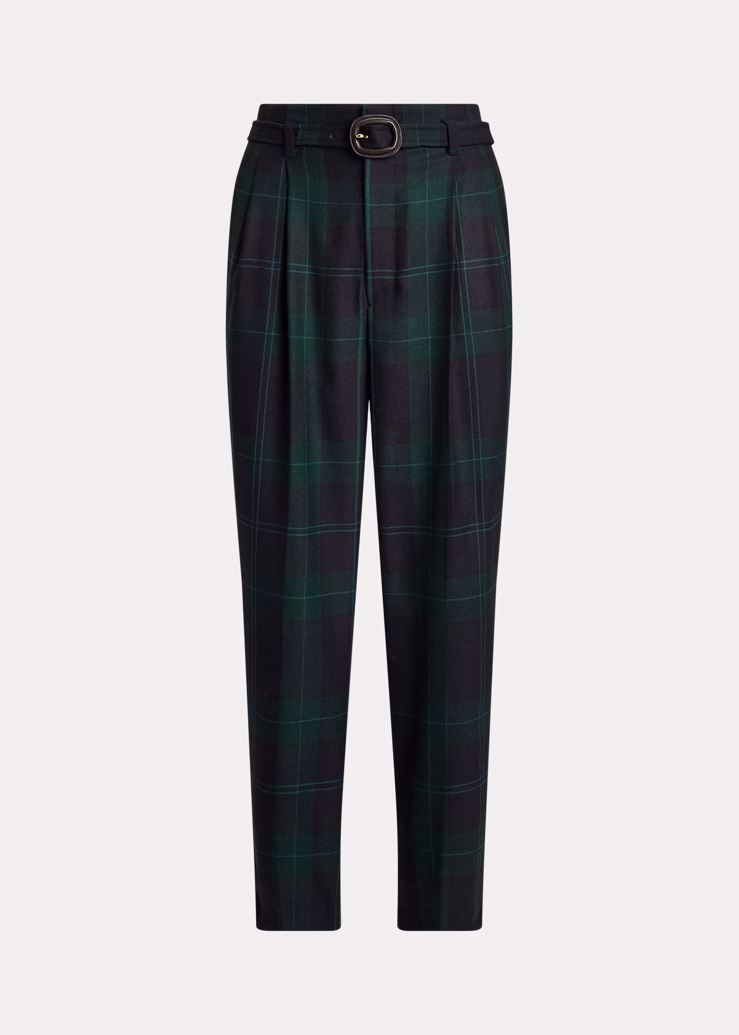 Belted Plaid Wool Pleated Tapered Pant - RALPH LAUREN OUTLET
