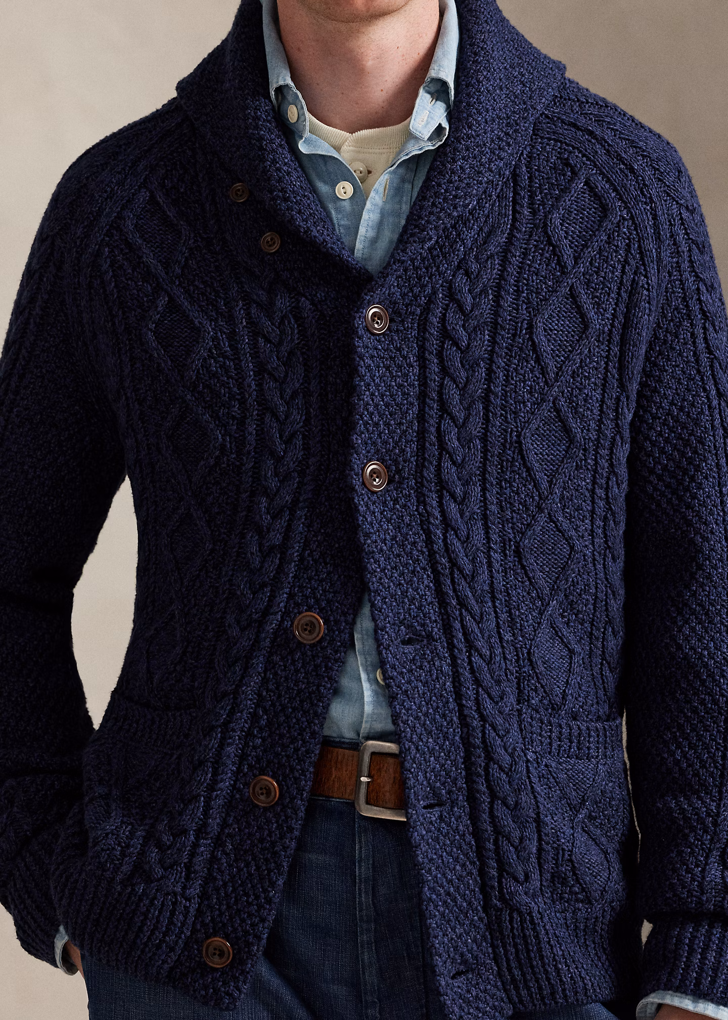 Aran-Baumwollstrickjacke mit Schalkragen - RALPH LAUREN OUTLET