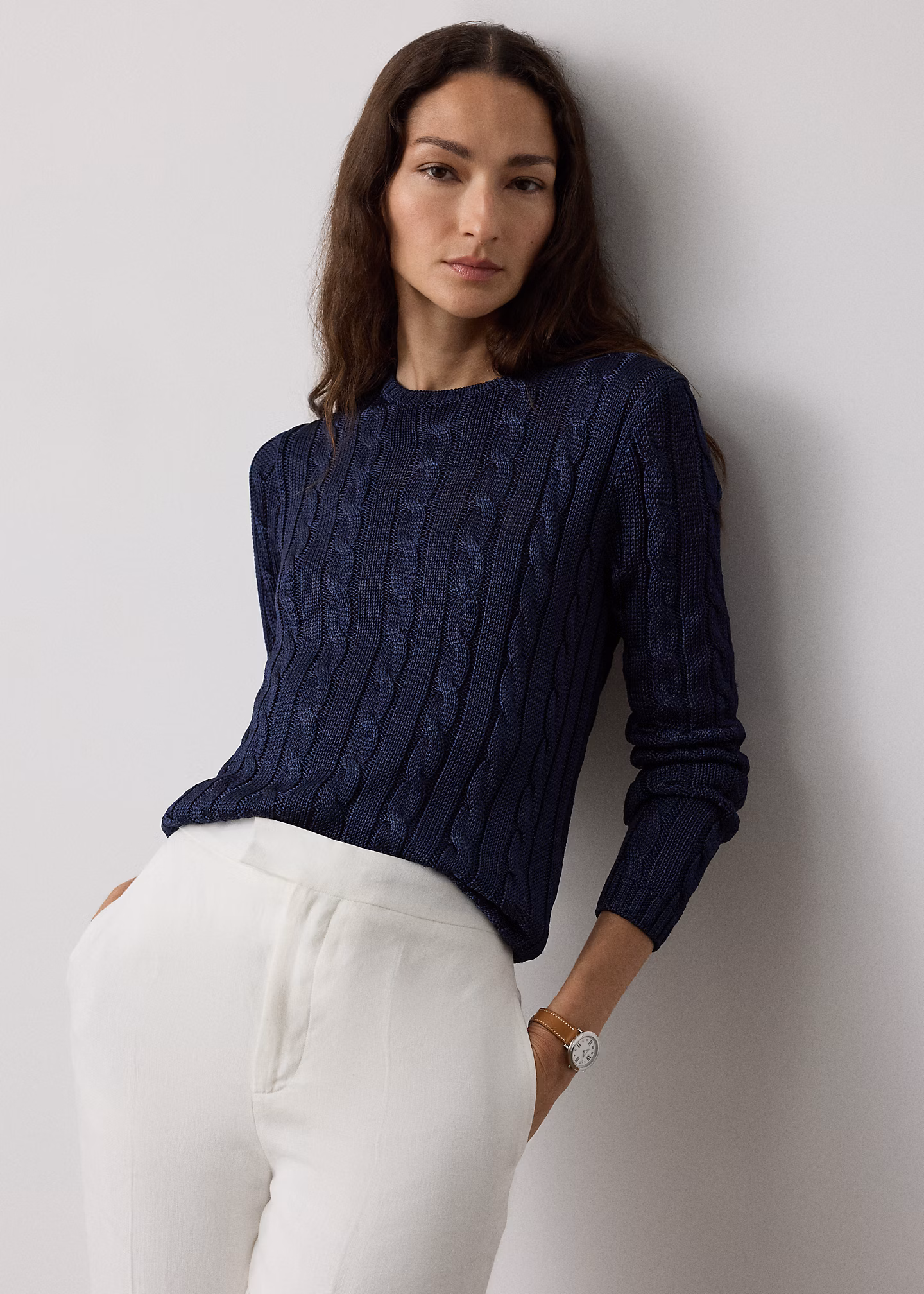 Seiden-Rundhalspullover mit Zopfmuster - RALPH LAUREN OUTLET