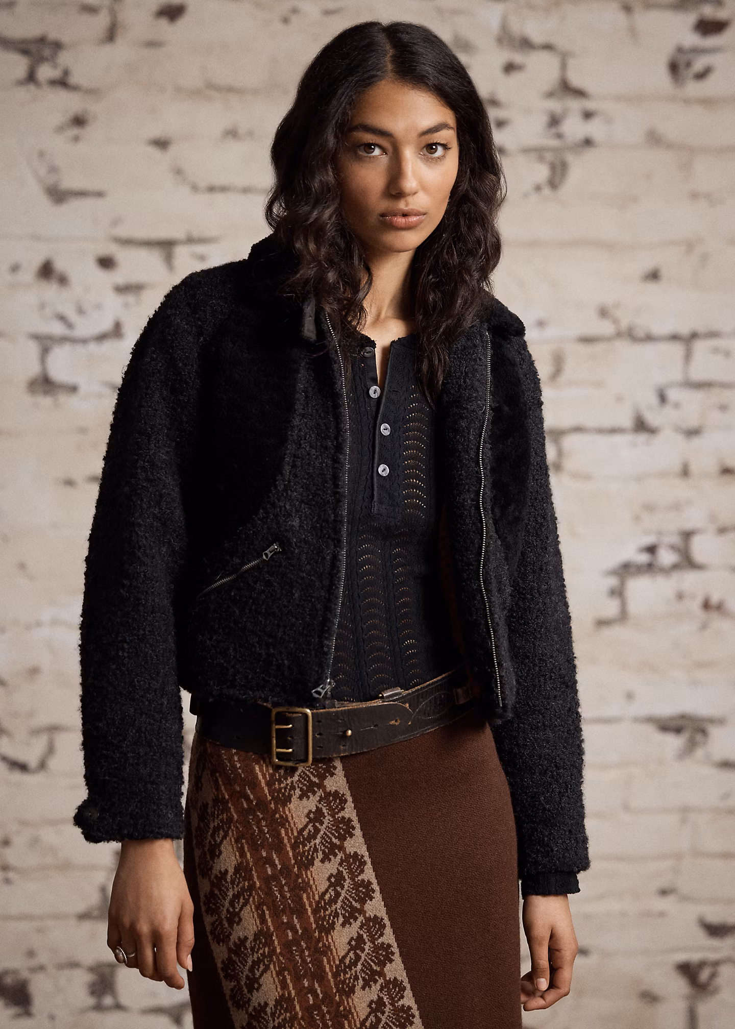 Boucléjacke mit Lammfell in Bahnen - RALPH LAUREN OUTLET