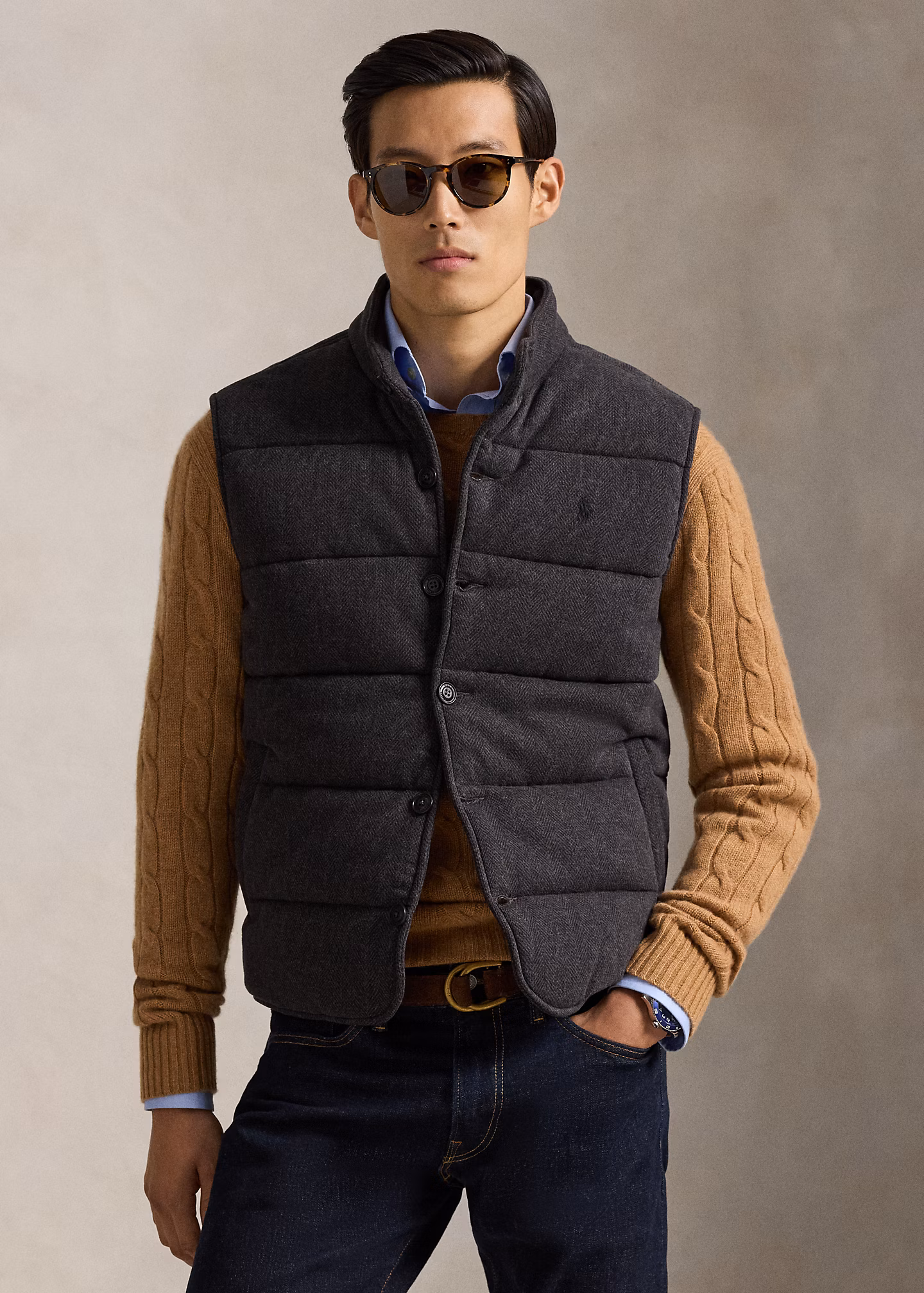 Gerippte Weste mit Fischgratmuster - RALPH LAUREN OUTLET