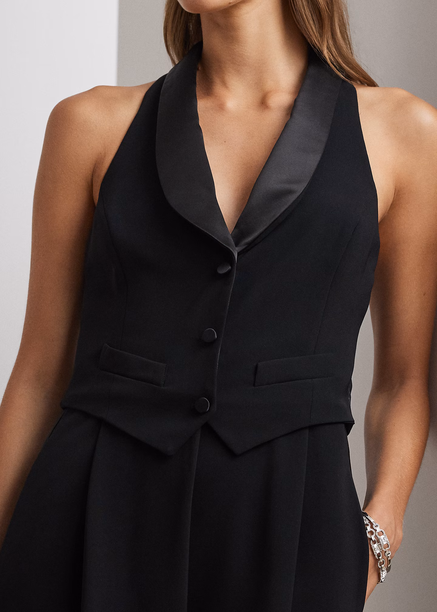 Ärmelloser Crêpe-Jumpsuit mit Satin - RALPH LAUREN OUTLET