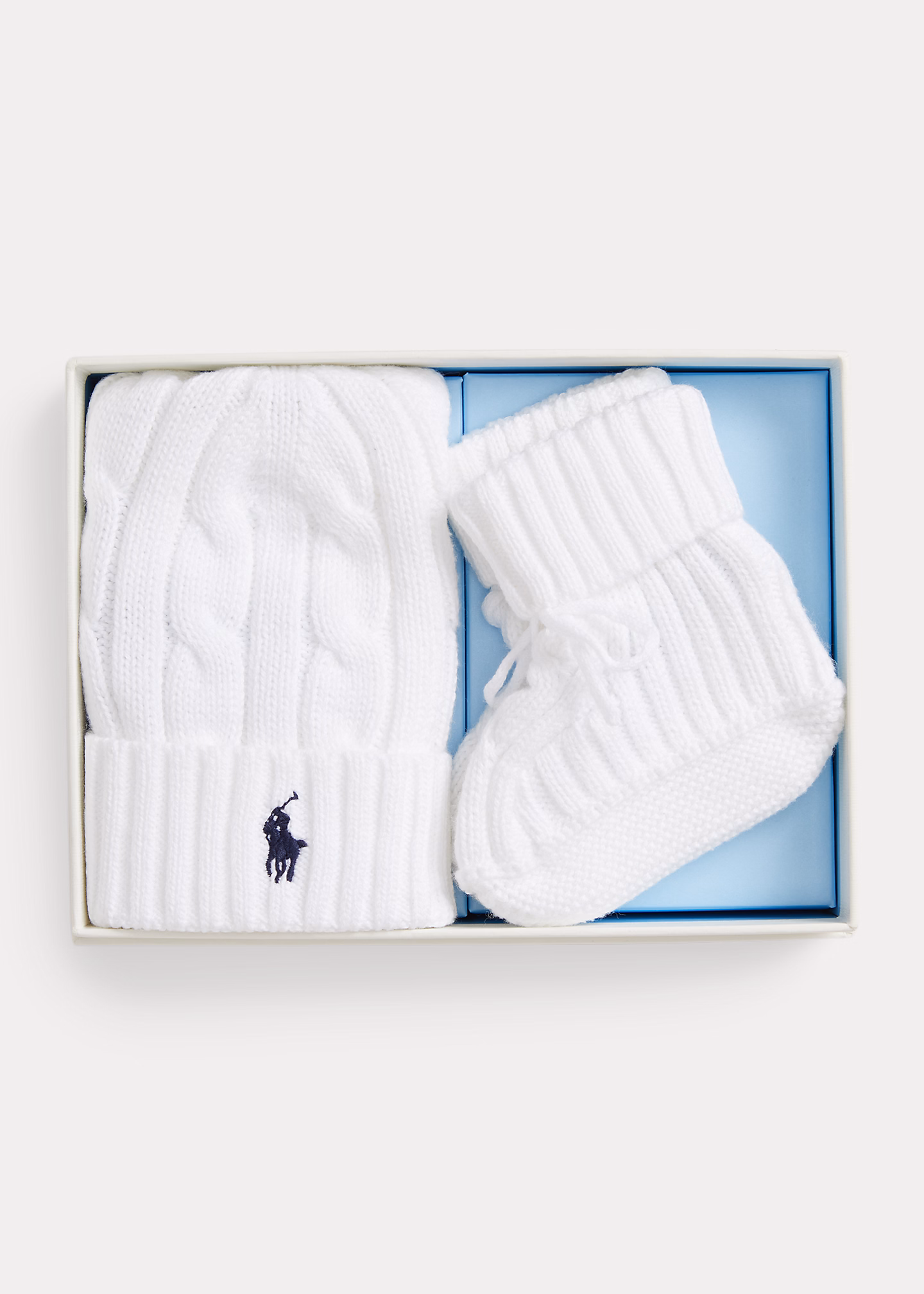 Mütze und Babyschuhe mit Zopfmuster - RALPH LAUREN OUTLET