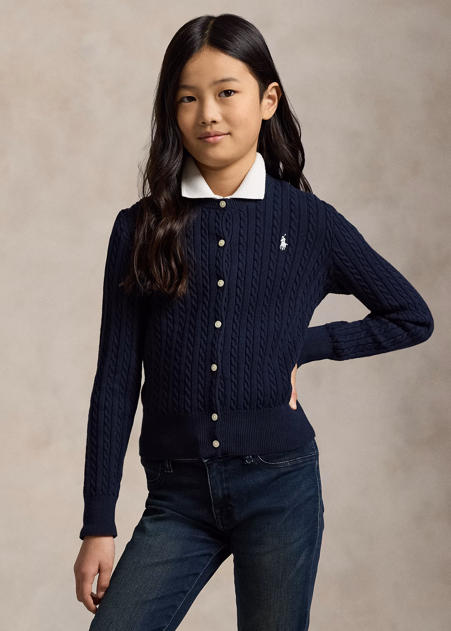 Baumwollstrickjacke mit Mini-Zopfmuster - RALPH LAUREN OUTLET