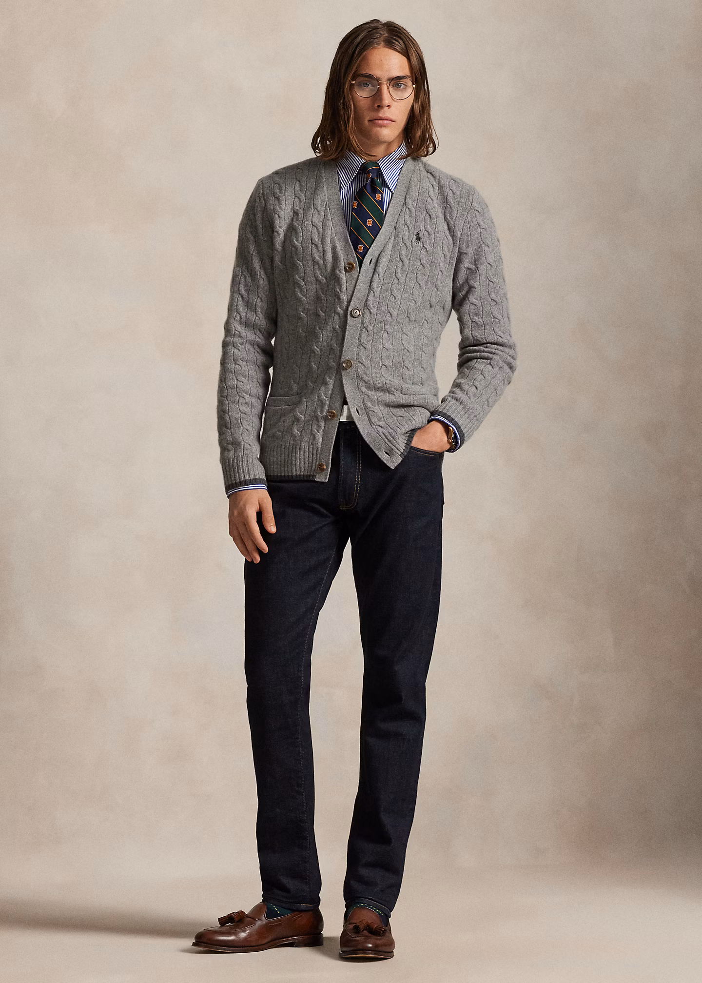 Woll-Kaschmir-Strickjacke mit Zopfmuster - RALPH LAUREN OUTLET