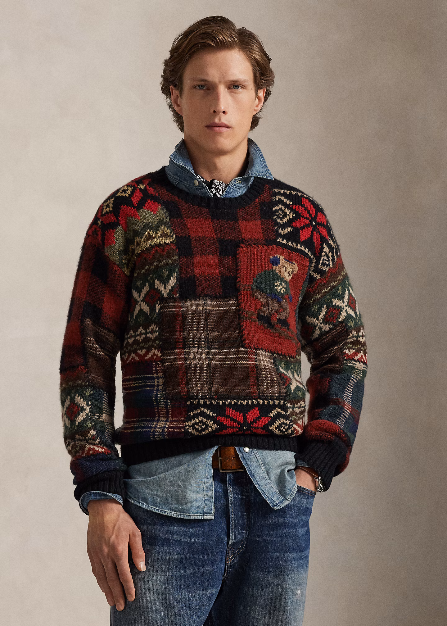 Patchwork-Pullover mit Polo Bear - RALPH LAUREN OUTLET