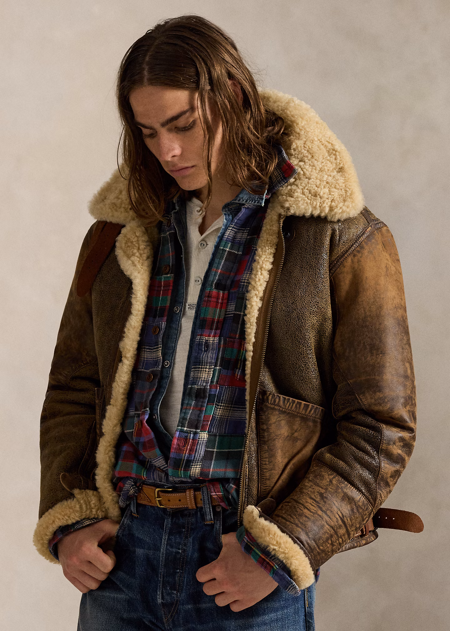 Lammfell-Pilotenjacke mit Lederbesatz - RALPH LAUREN OUTLET