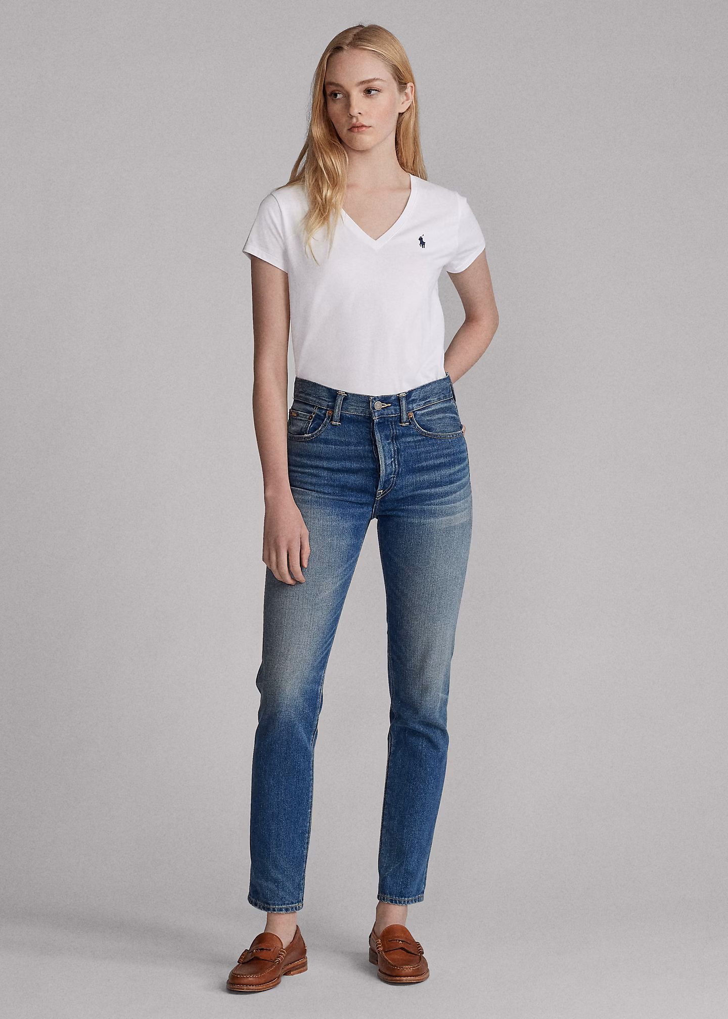 Baumwoll-T-Shirt mit V-Ausschnitt - RALPH LAUREN OUTLET