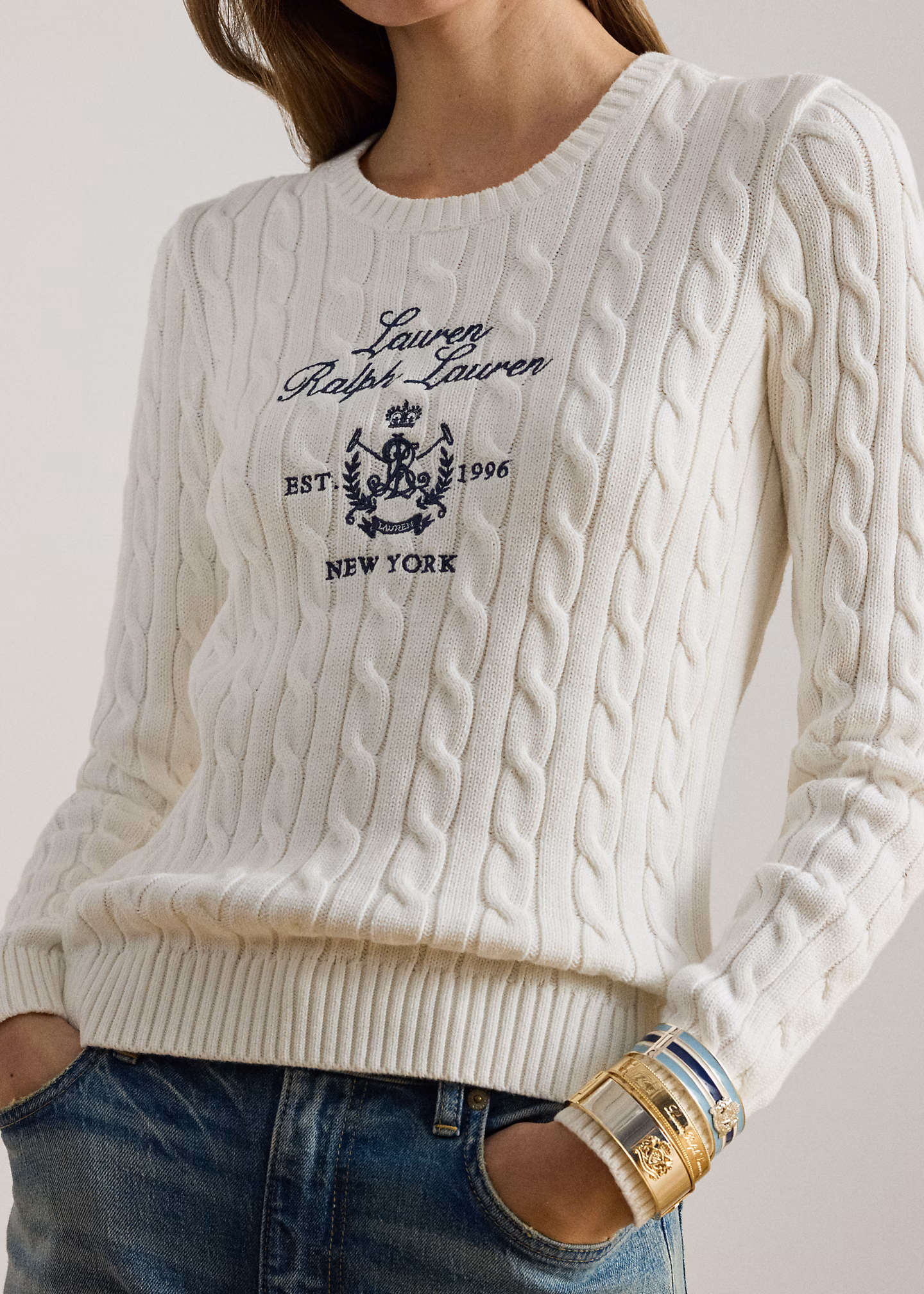 Zopfmusterpullover mit gesticktem Wappen - RALPH LAUREN OUTLET