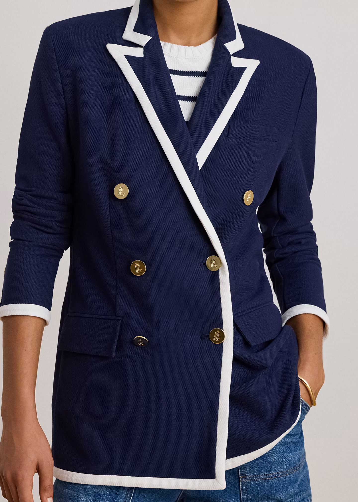 Zweifarbiger zweireihiger Piqué-Blazer - RALPH LAUREN OUTLET