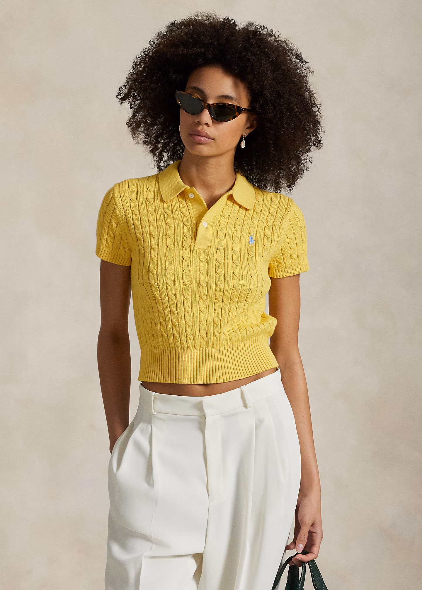 Verkürztes Poloshirt mit Zopfmuster - RALPH LAUREN OUTLET