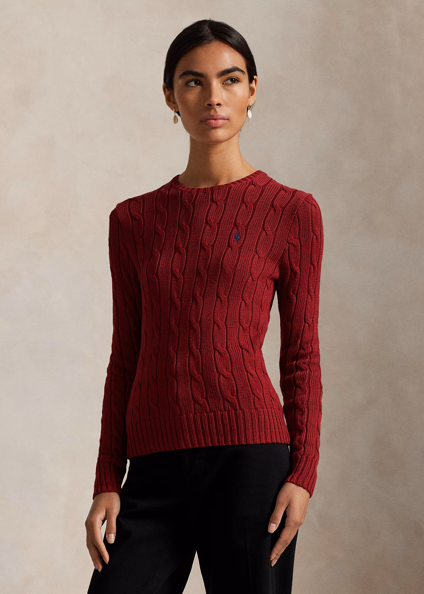 Baumwoll-Rundhalspullover mit Zopfmuster - RALPH LAUREN OUTLET