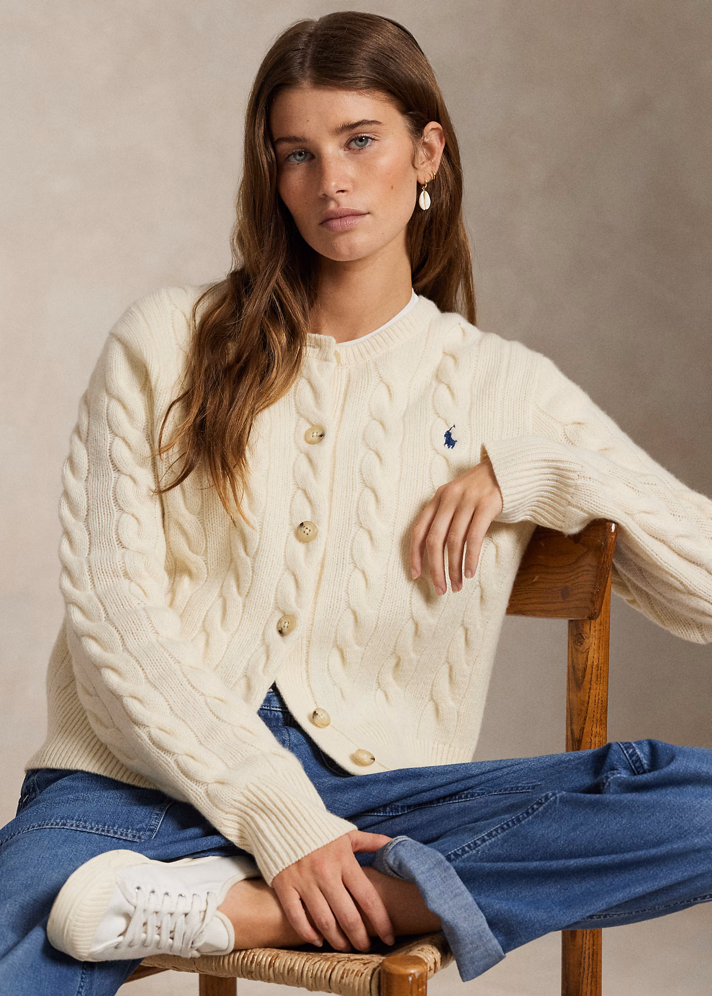 Woll-Kaschmirstrickjacke mit Zopfmuster - RALPH LAUREN OUTLET