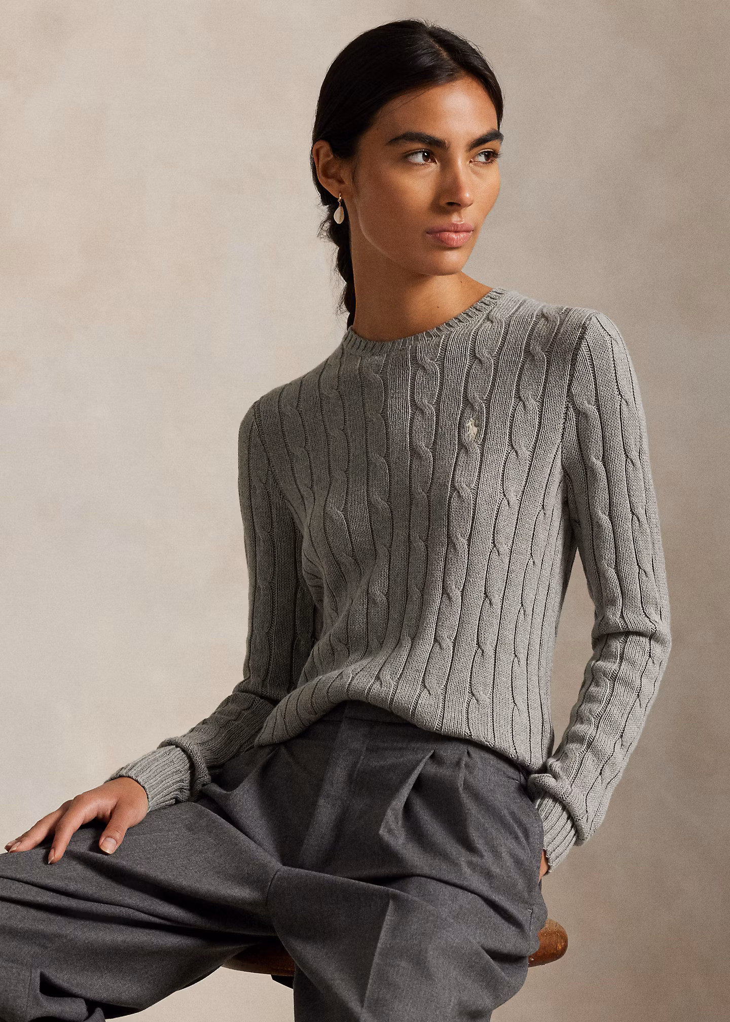 Baumwoll-Rundhalspullover mit Zopfmuster - RALPH LAUREN OUTLET