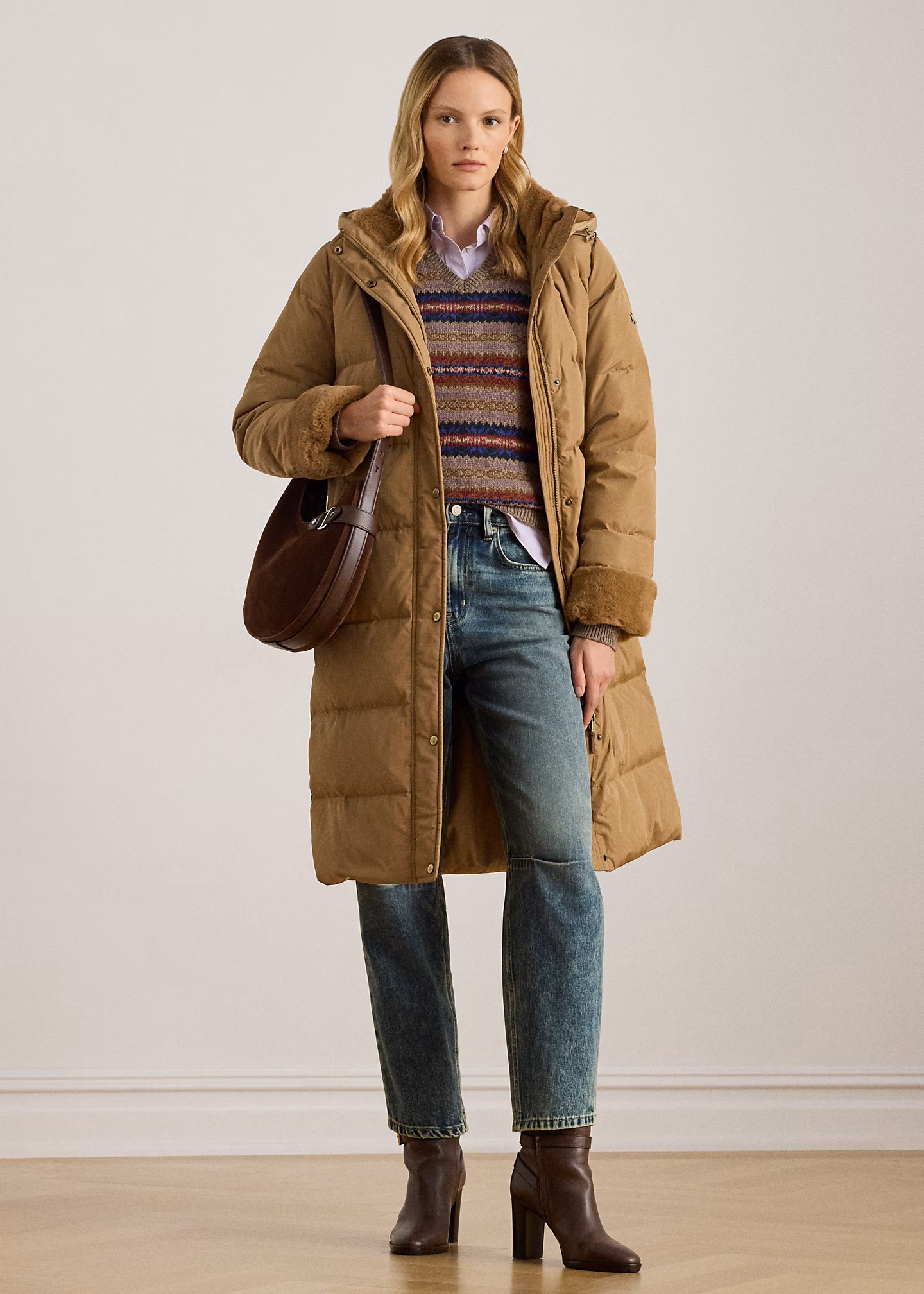 Daunenmantel mit Kapuze und Kunstpelz - RALPH LAUREN OUTLET