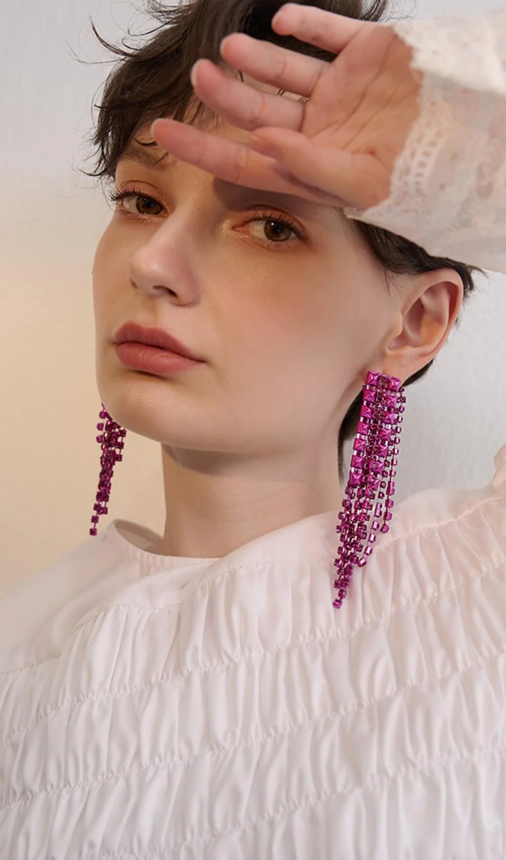 DARK VIOLET RHINESTONE TASSEL EARRINGS