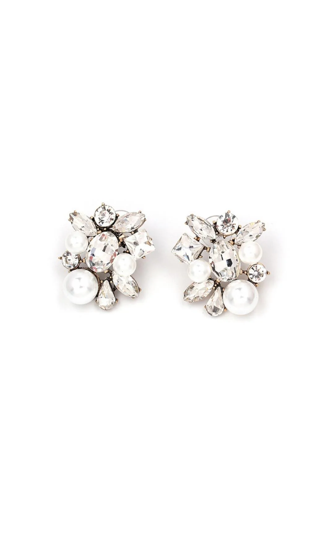 SILVER VINTAGE PEARL AND RHINESTONE EARRINGS