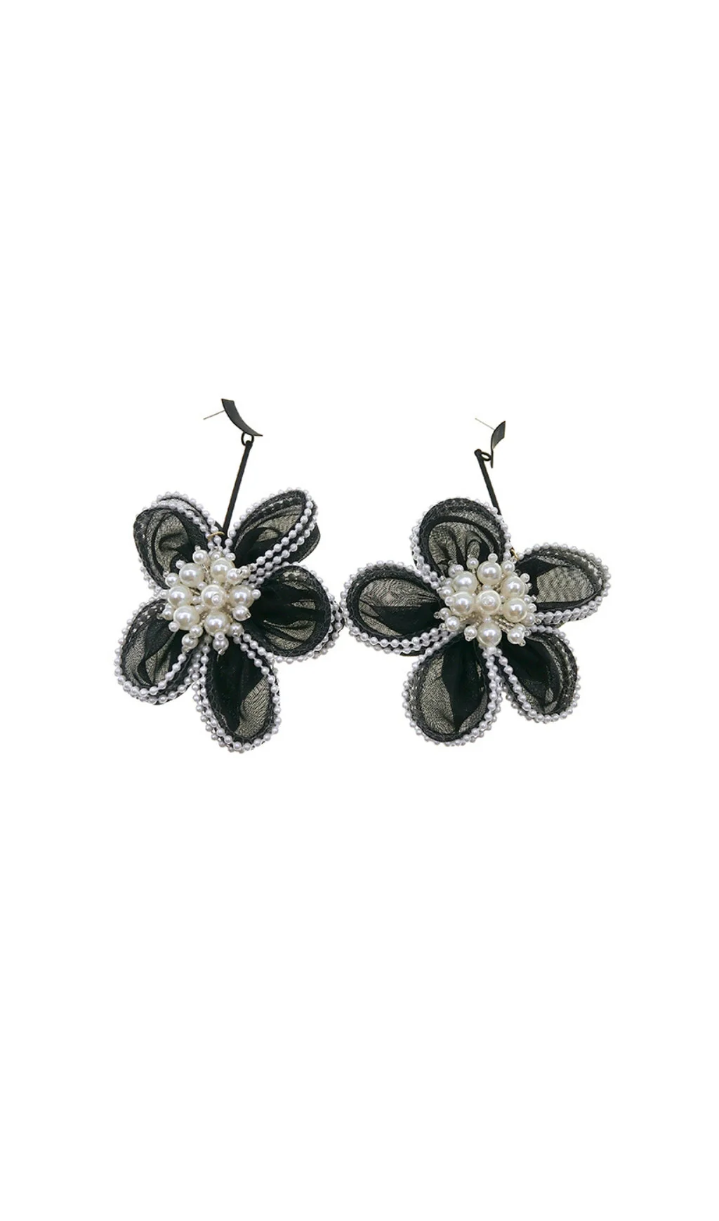 BLACK LACE FLOWER PEARL EARRINGS