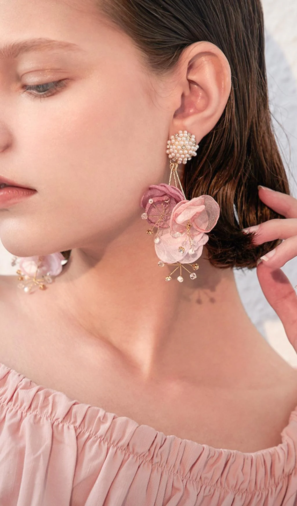 pink Pearl floral earrings
